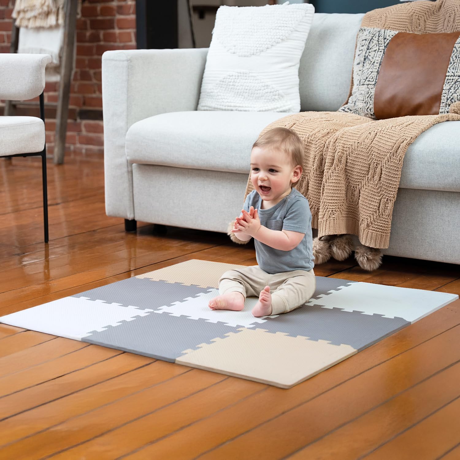 MioTetto Baby Play Mat, Comfortable Playtime Mat – Portable Foam Floor Tiles, Safe Baby mat for Floor for Crawling &amp; Development, Soft Play mat for Babies, Stylish Interlocking Foam Tiles
