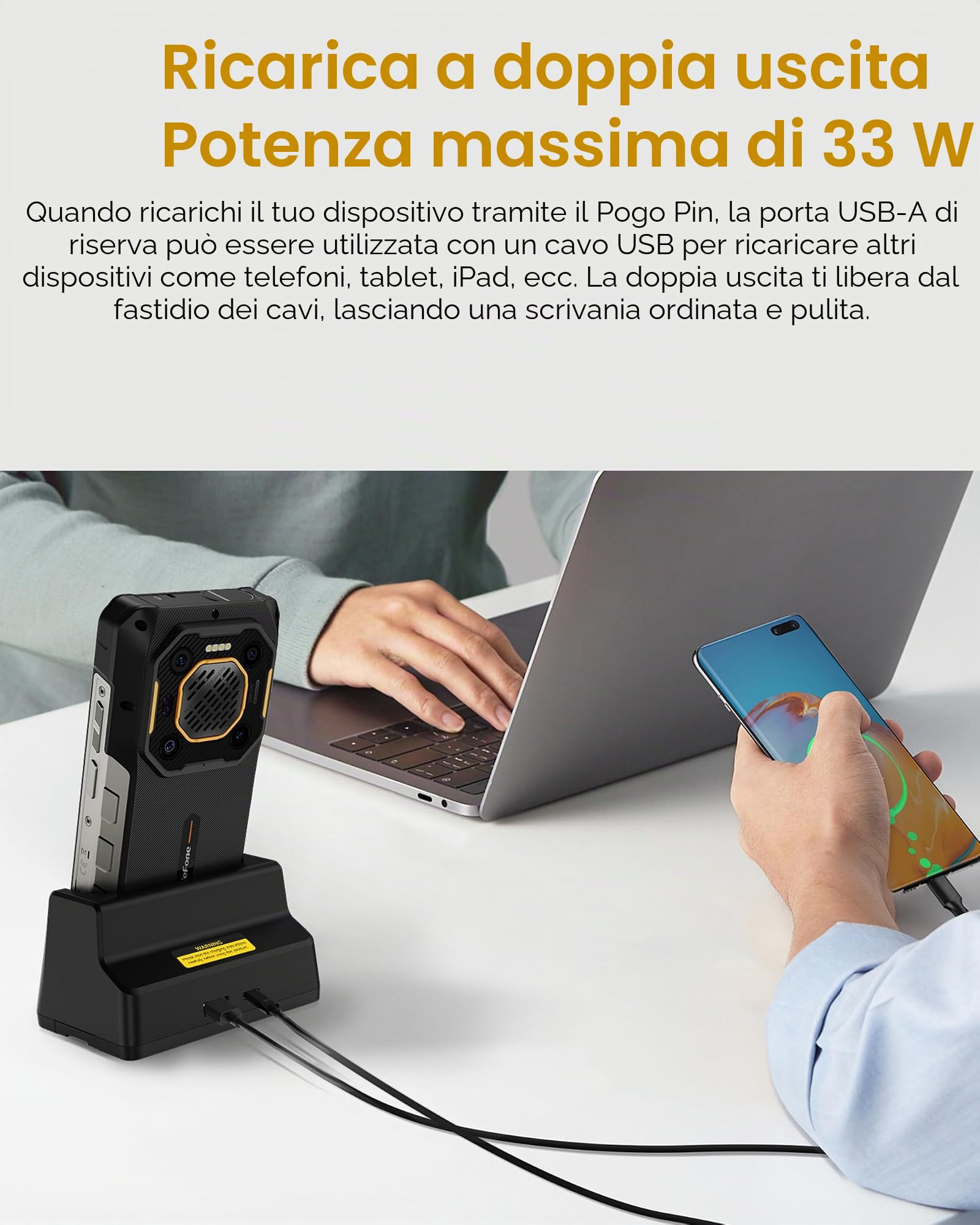 Ulefone Armor 26 Ultra Stazione di Ricarica da Tavolo per Telefono Cellulare da Esterno, Caricabatterie Wireless da 33 W per Smartphone