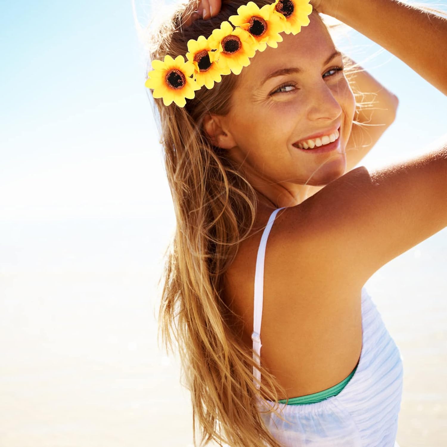 KALLORY 2sets Sunflower Hairband for Women Floral Headpiece for Weddings Parties and Ceremonies Bohemian Style Accessories Lightweight Comfortable Design