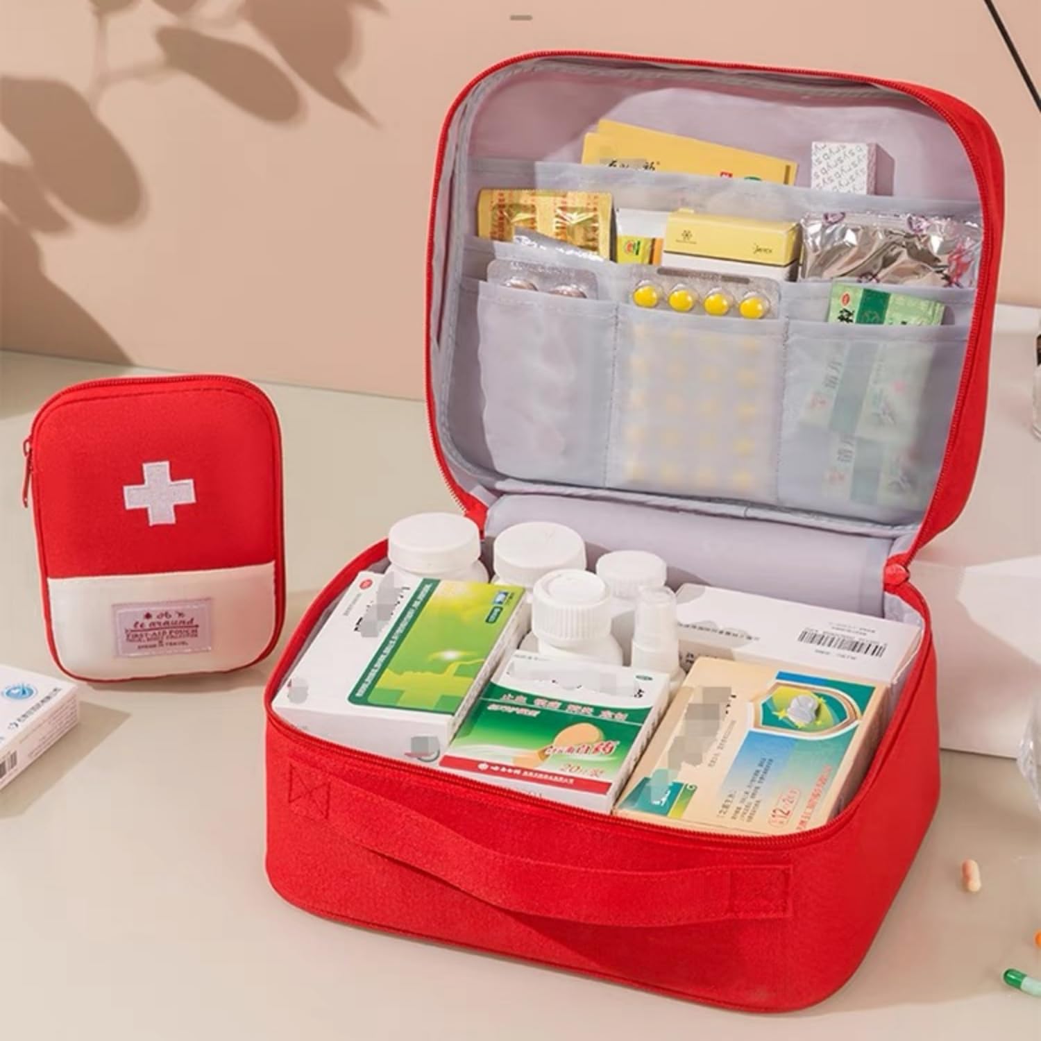 Botiquín de Primeros Auxilios,2 Piezas Kit de Primeros Auxilios,Bolsa para medicamentos Botiquin Viaje para Viajar Camping Casa Senderismo (Rojo)