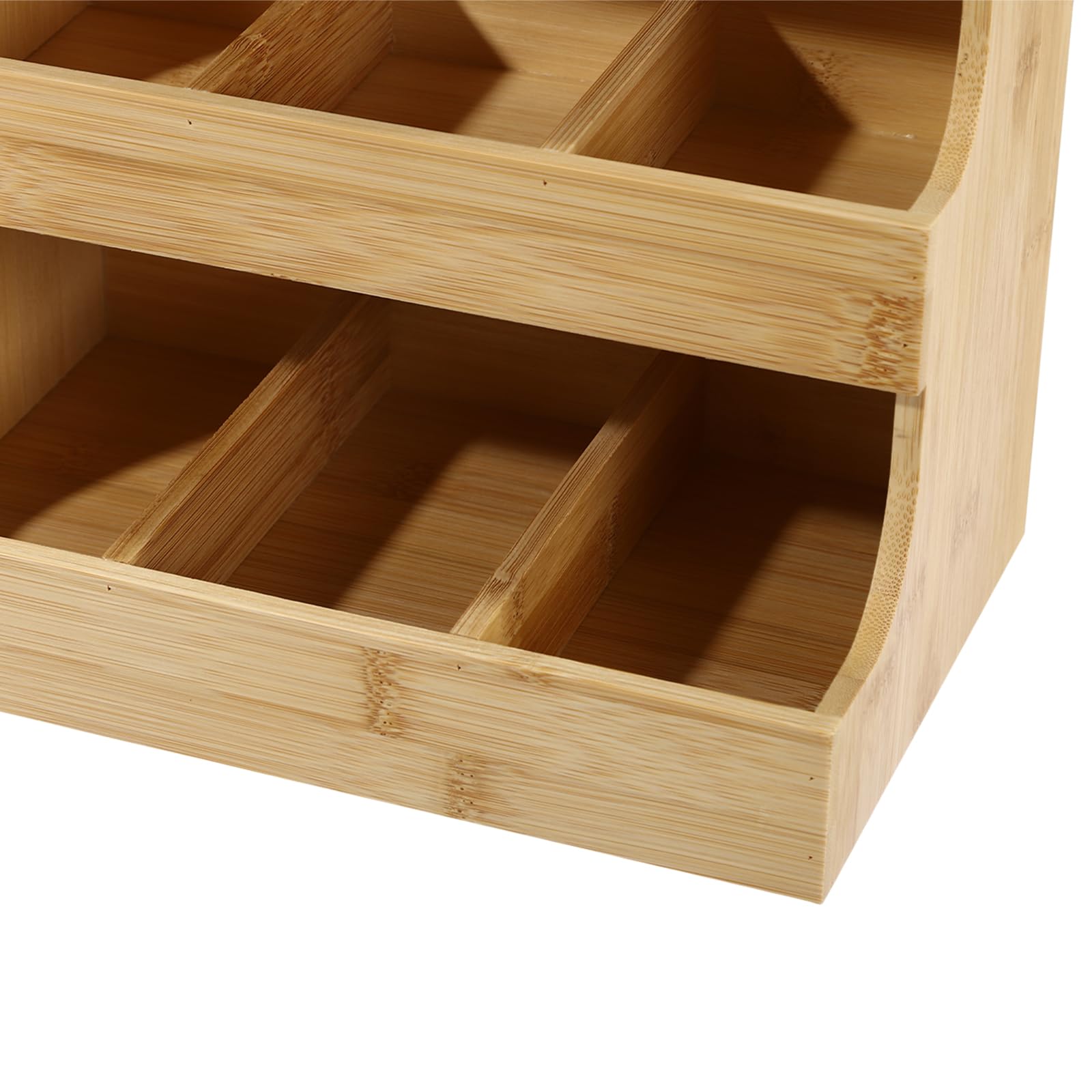 Caja de té de bambú natural con 9 compartimentos, organizador de bolsas de té, 3 niveles, forma trapezoidal, para hogares, oficinas