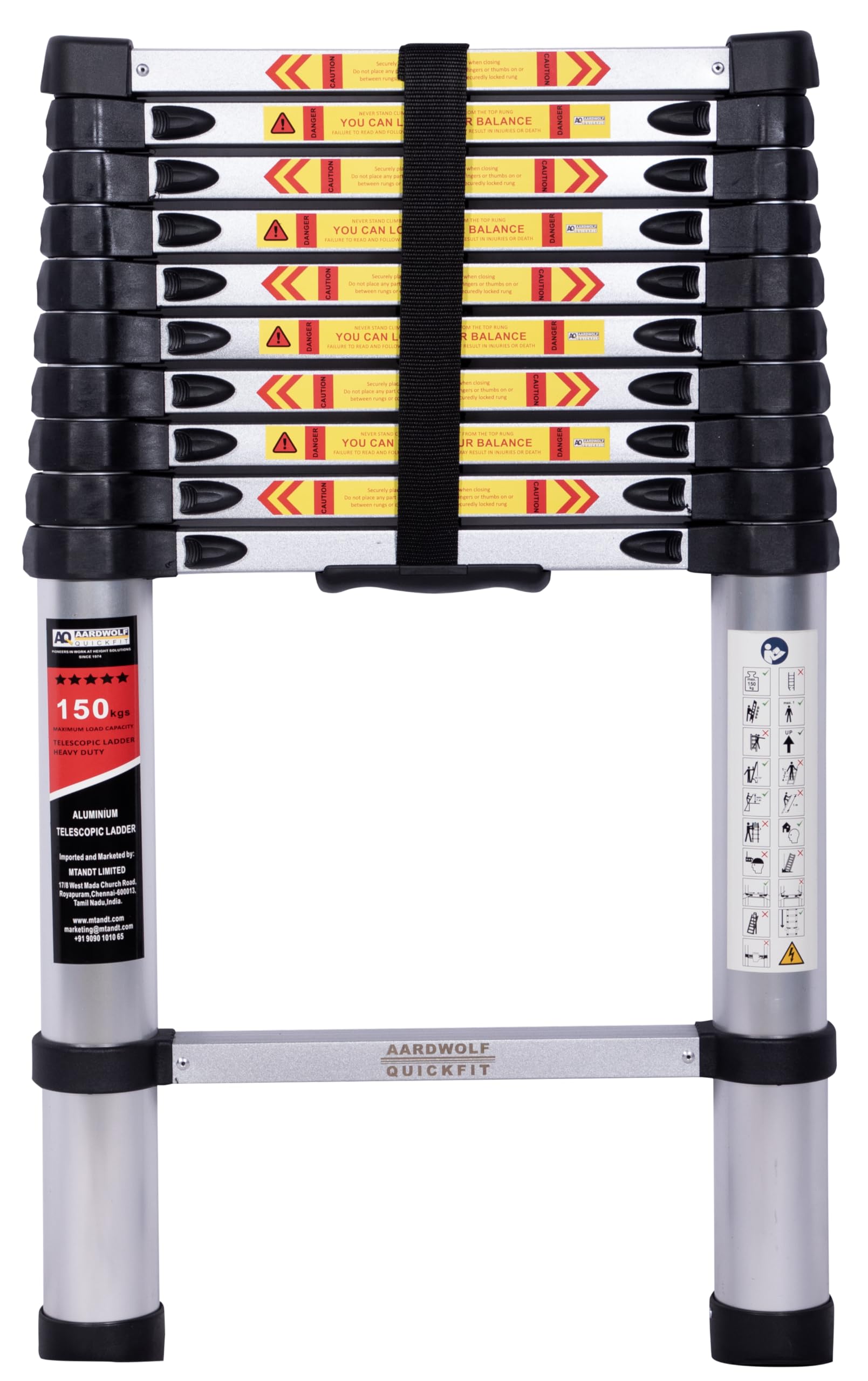 11 Step (3.2M/10.5 FT) |Heavy Duty Aluminium Telescopic | Foldable Step Ladder|150 Kg Capacity | Ladder for Home | DIY Professional | Industrial