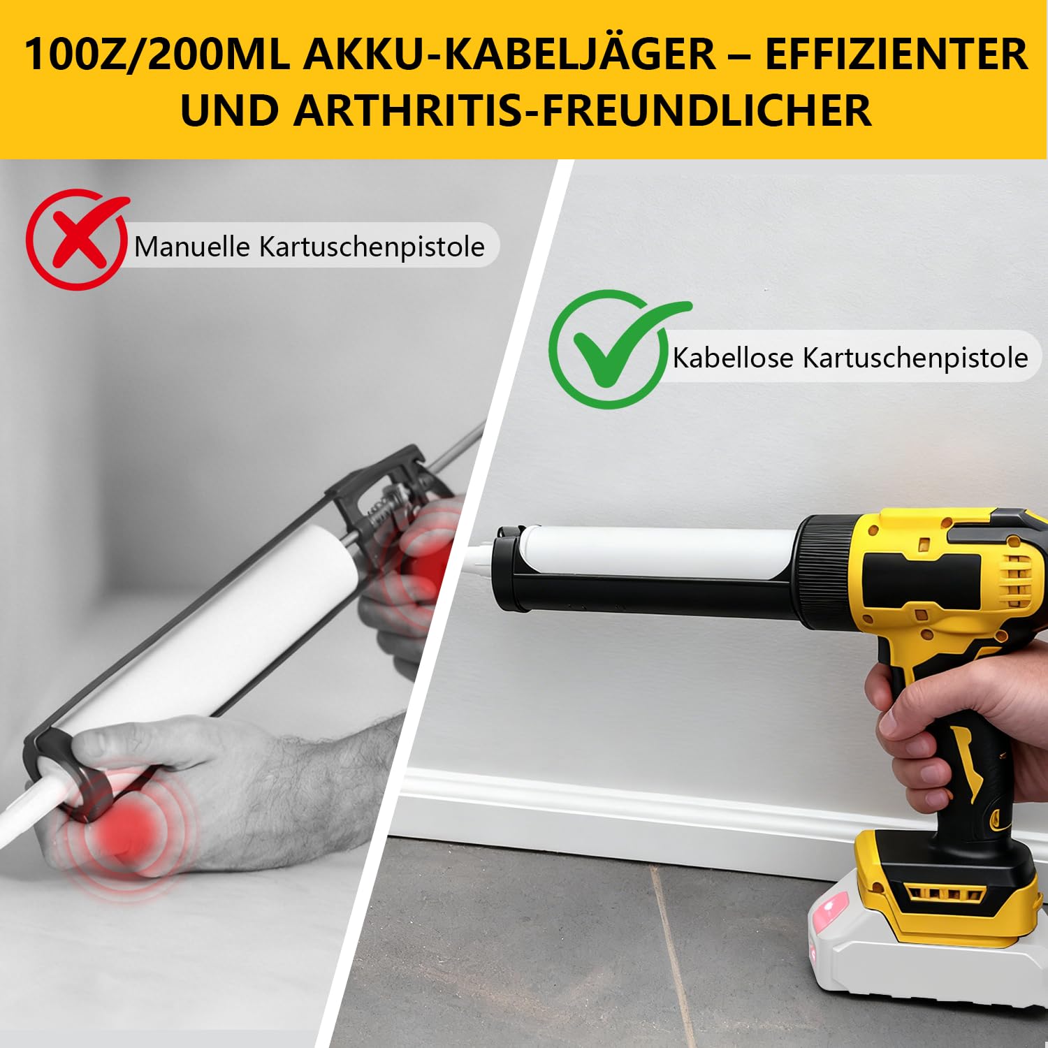 Pressa per cartucce a batteria, compatibile con batteria Dewalt da 20 V, pistola elettrica con luce LED e velocità regolabili, pistola in silicone per cartucce da 300 ml (senza batteria)