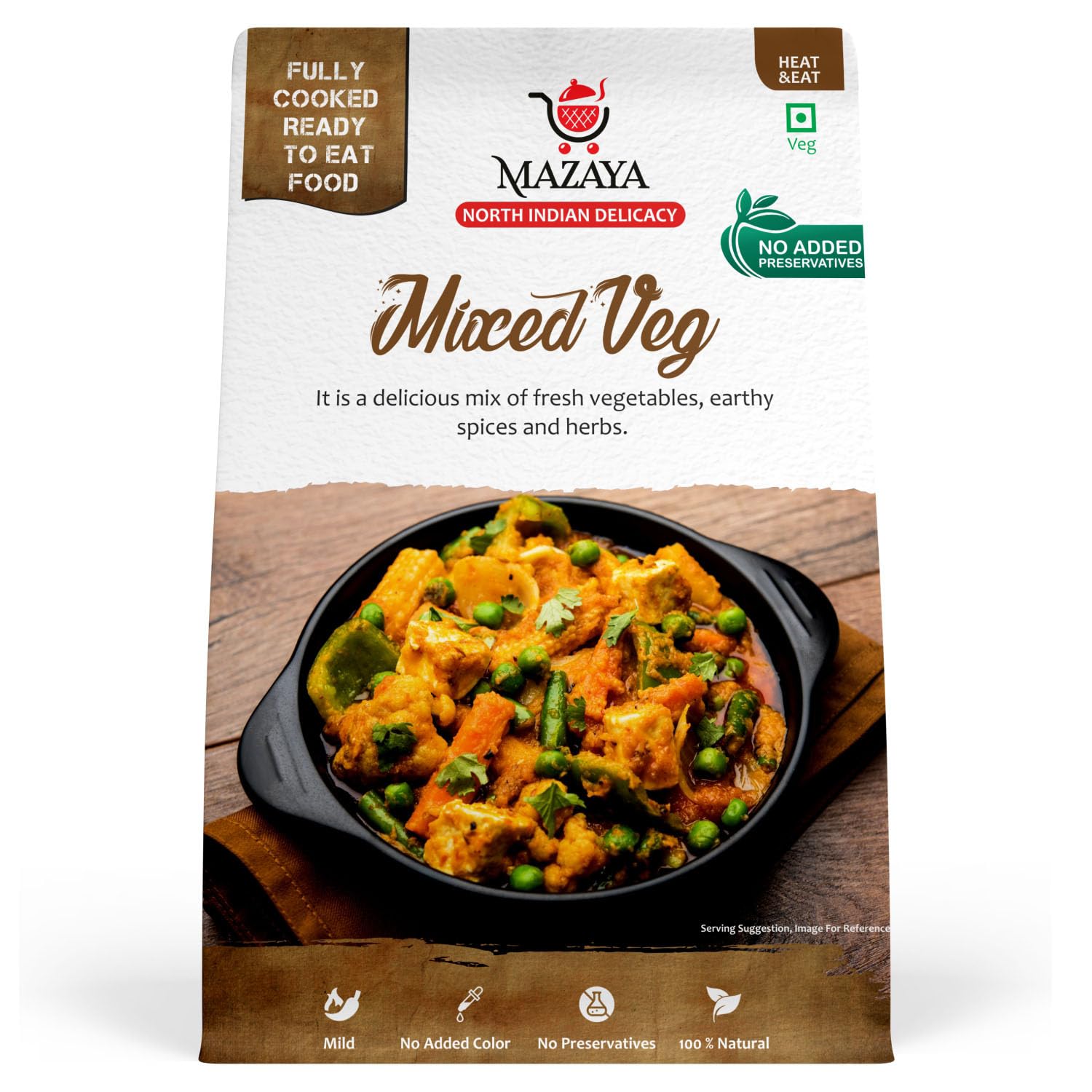 MAZAYA Heat & Eat Fully Cooked Ready to Eat Mixed Veg with No Added Preservatives 100% Natural (Veg 300Grams)