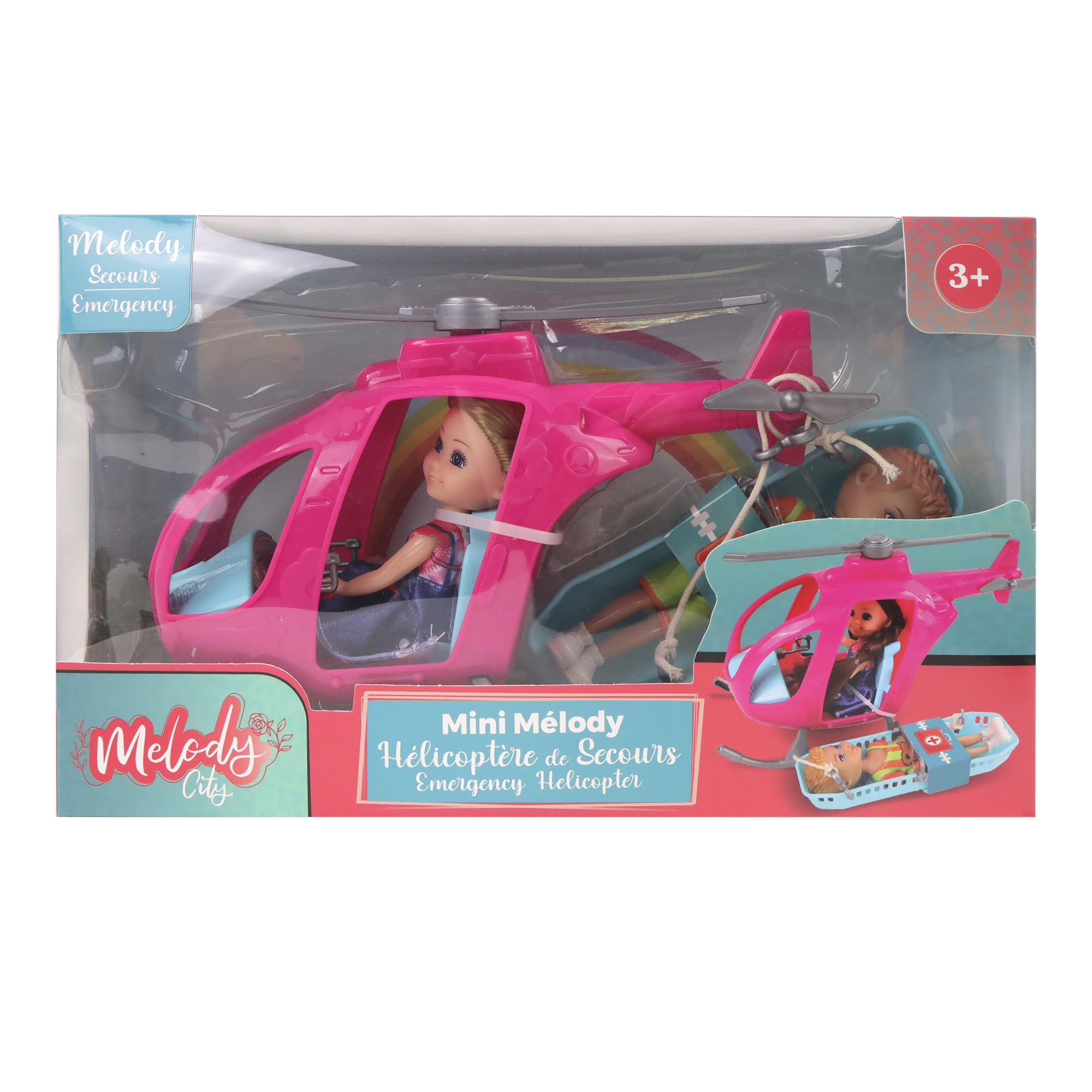 MELODY – Elicottero Di Soccorso Con 2 Bambole E Barella – Giocattolo In Plastica Rosa 25 Cm, Dai 3 Anni In Su