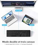 OMOTON Clavier sans Fil 2.4Ghz, Clavier Bluetooth AZERTY Rechargeable avec 3 Canaux Bluetooth, Ultra-Mince, Multi-appareils, Full-Size pour Windows 11/10/8/7, Apple MacOS, iOS, Android, PC, Noir - 2