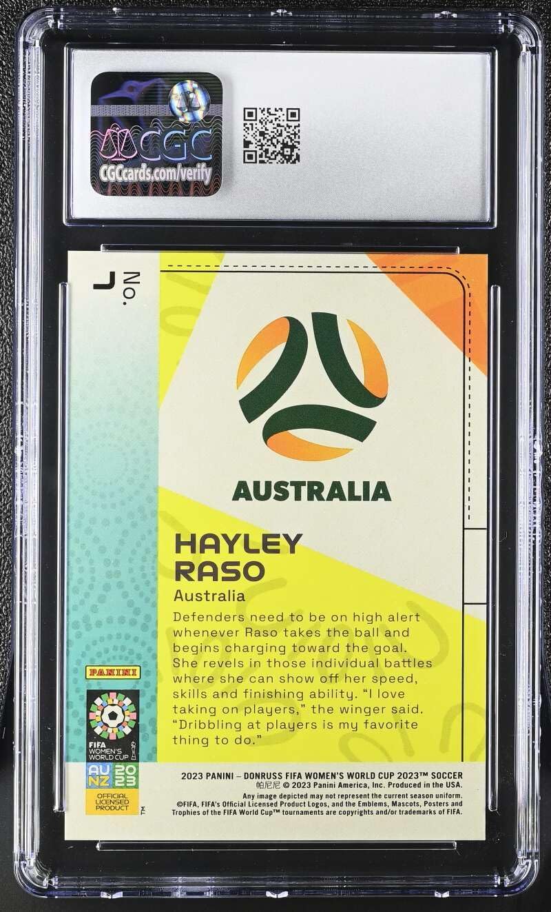 Soccer CGC 6048355101 Mint 9 2023 Donruss Women's World Cup Pink 7 Hayley Raso RC Rookie Card Professionaly Graded Trading Card