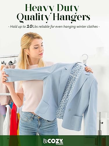 Miniatura 3 de Cozymood Perchas de plástico con muescas, paquete de 50 perchas tubulares para ropa que ahorran espacio, color blanco, delgadas, antideslizantes,