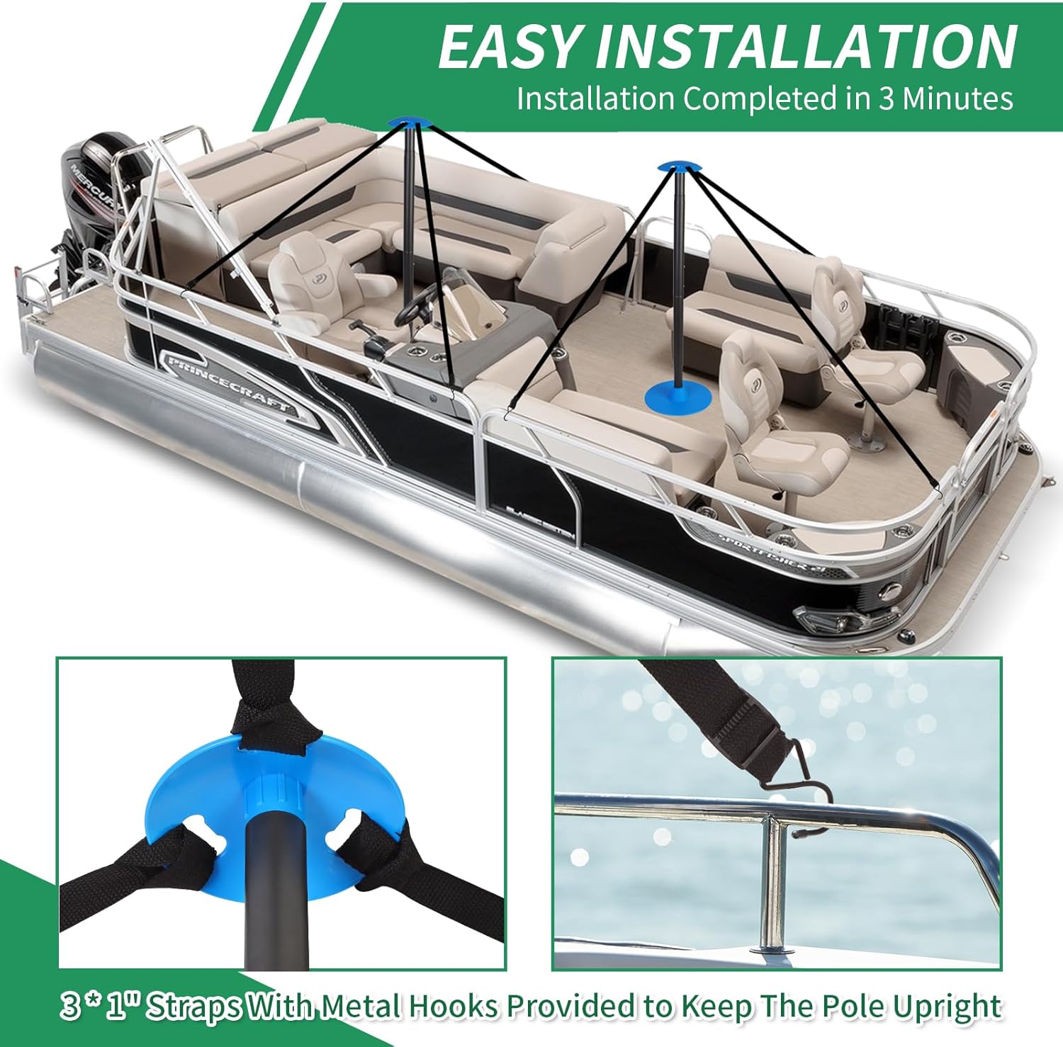 Windproof Boat Cover Support Pole System 2 Pcs with 8 Adjustable Heights Telescoping Steel Furniture Cover Support Poles 18"-57" with Straps Storage Bag