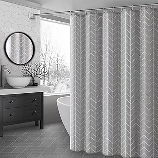 Grey Shower Curtain, Mould Proof and Mildew Resistant Washable Bathroom Curtains, Shower Curtain for Bathroom, Bath Curtains with Hooks, 180 x 180 cm (71 x 71 Inch)