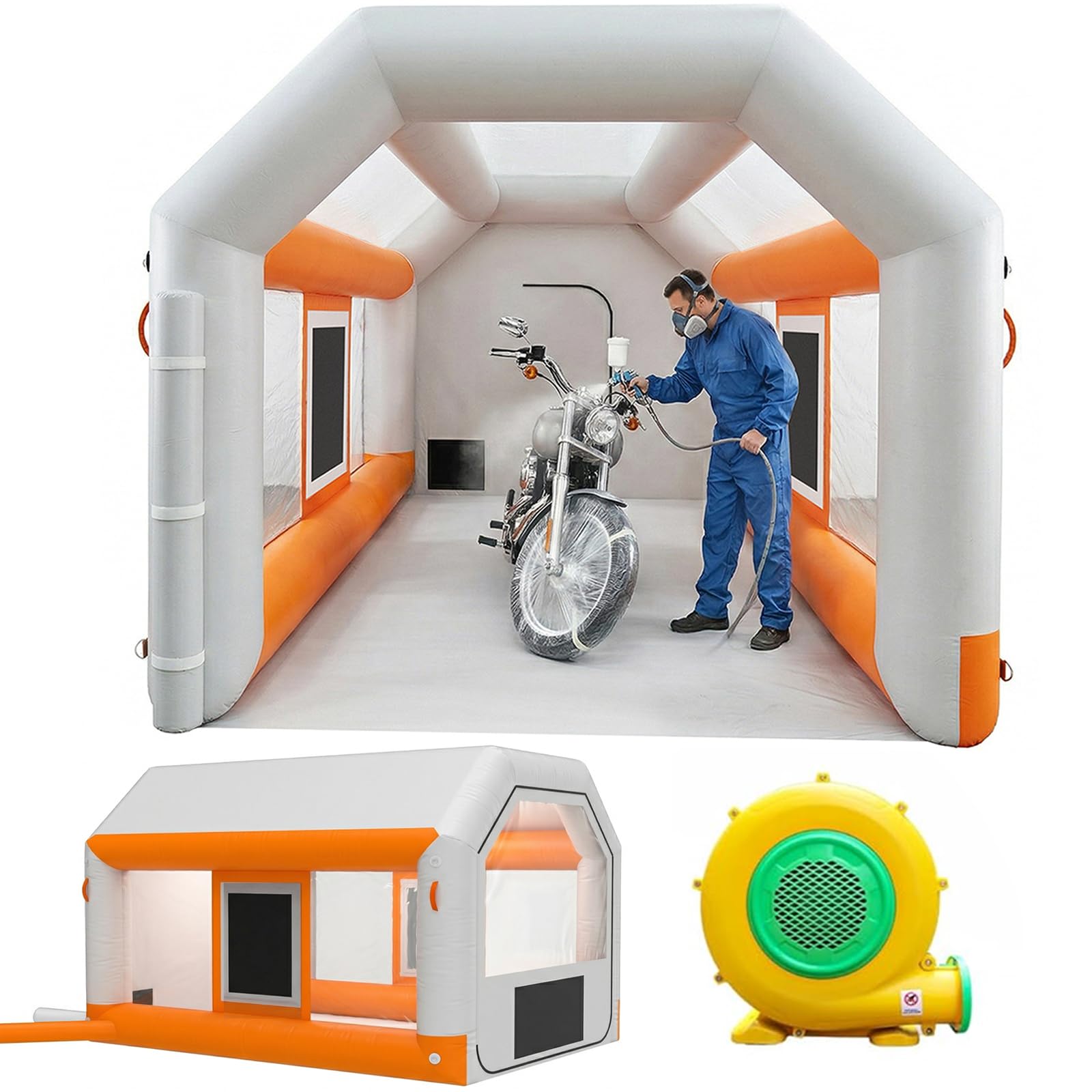 Photo 1 of 13x10x8.5ft Inflatable Paint Booth, Light Water-Resistant 210D Oxford Portable Spray Booth with 550W Blower, Professional Mobile Workshop for Car Parts, Furniture & Crafts, Dual Filtration