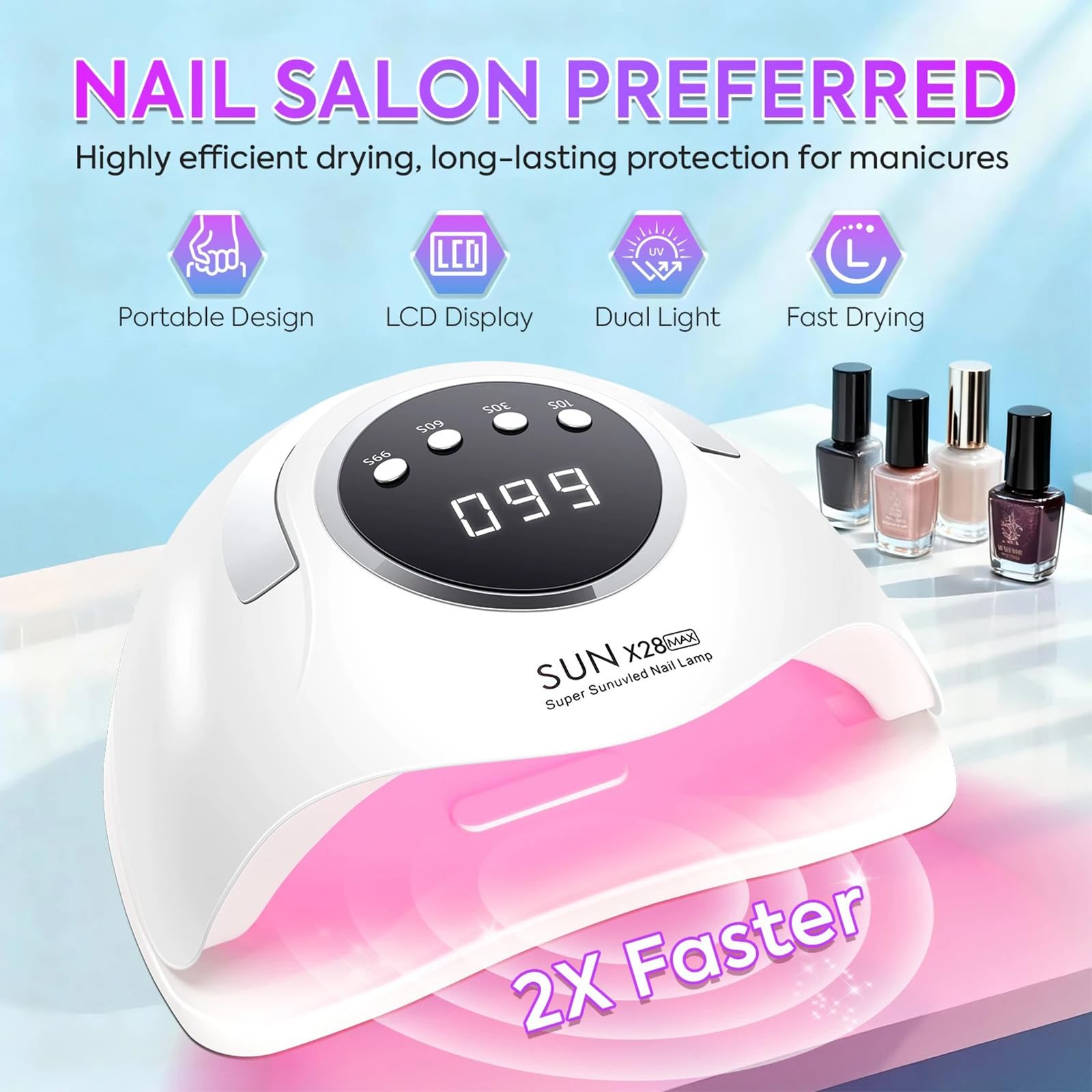 Lampe UV Ongles 380W–Sèche-Ongles UV LED pour Gel,90 LEDs Haute Puissance,Capteur Automatique,4 Minuteries,Poignée Portable–Usage Maison & Salon