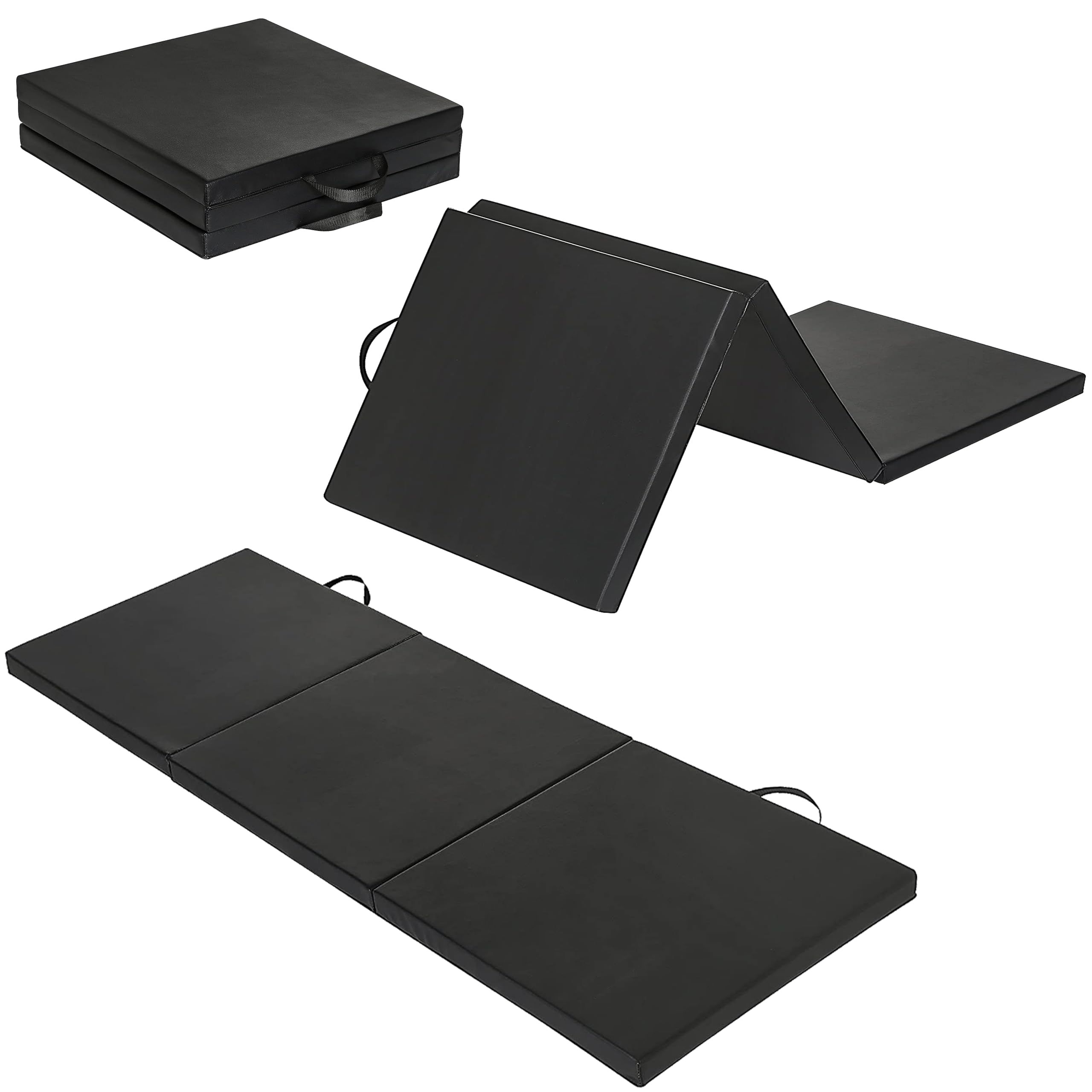 SKY LAND Tri-Folding Tumbling, Kneeling Mat, Exercise Mat,180Cm Long X 60Cm Width X 4Cm Thickness With Carrying Handles For Gymnastics, Mma, Stretching, Martial Arts, Core Workouts-Em-9348-B, Black