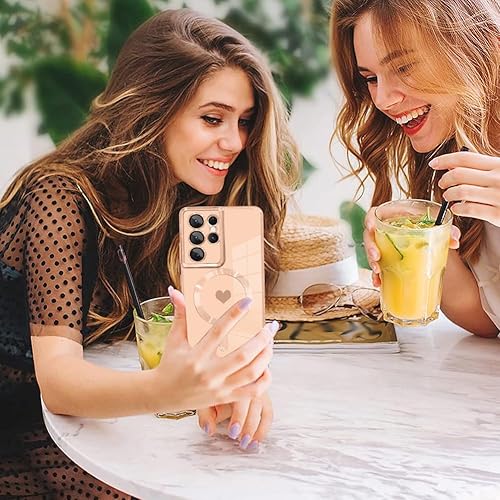 Miniatura 6 de AIGOMARA Funda magnética para Samsung Galaxy S21 Ultra compatible con MagSafe diseño de corazón suave TPU galvanizado, antiarañazos, a prueba de