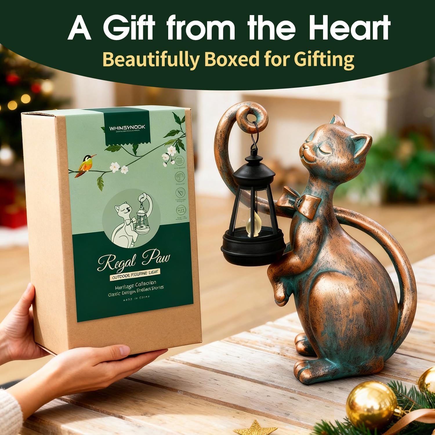 WHIMSYNOOK 10.7" Bronze Cat Solar Garden Statue Light – Cute Kitty Design, Bronze Finish, Solar-Powered LED, Outdoor Yard & Lawn Décor, for Cat Lovers, Mom, and Garden Enthusiasts - Image 5