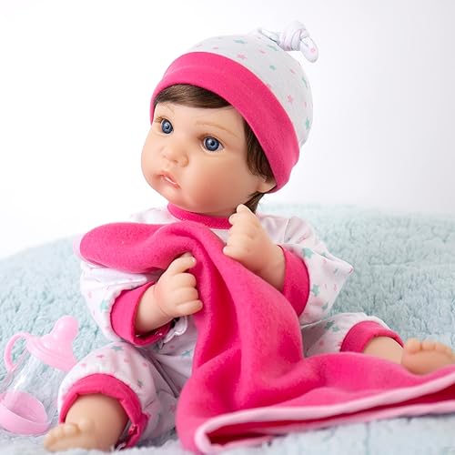 Vista 3 de Aori Lifelike Reborn Baby Dolls Blue Bassinet 18 inch Realistic Newborn Girl Doll in Soft Vinly and Weighted Body with 9-Piece Panda Gift Set