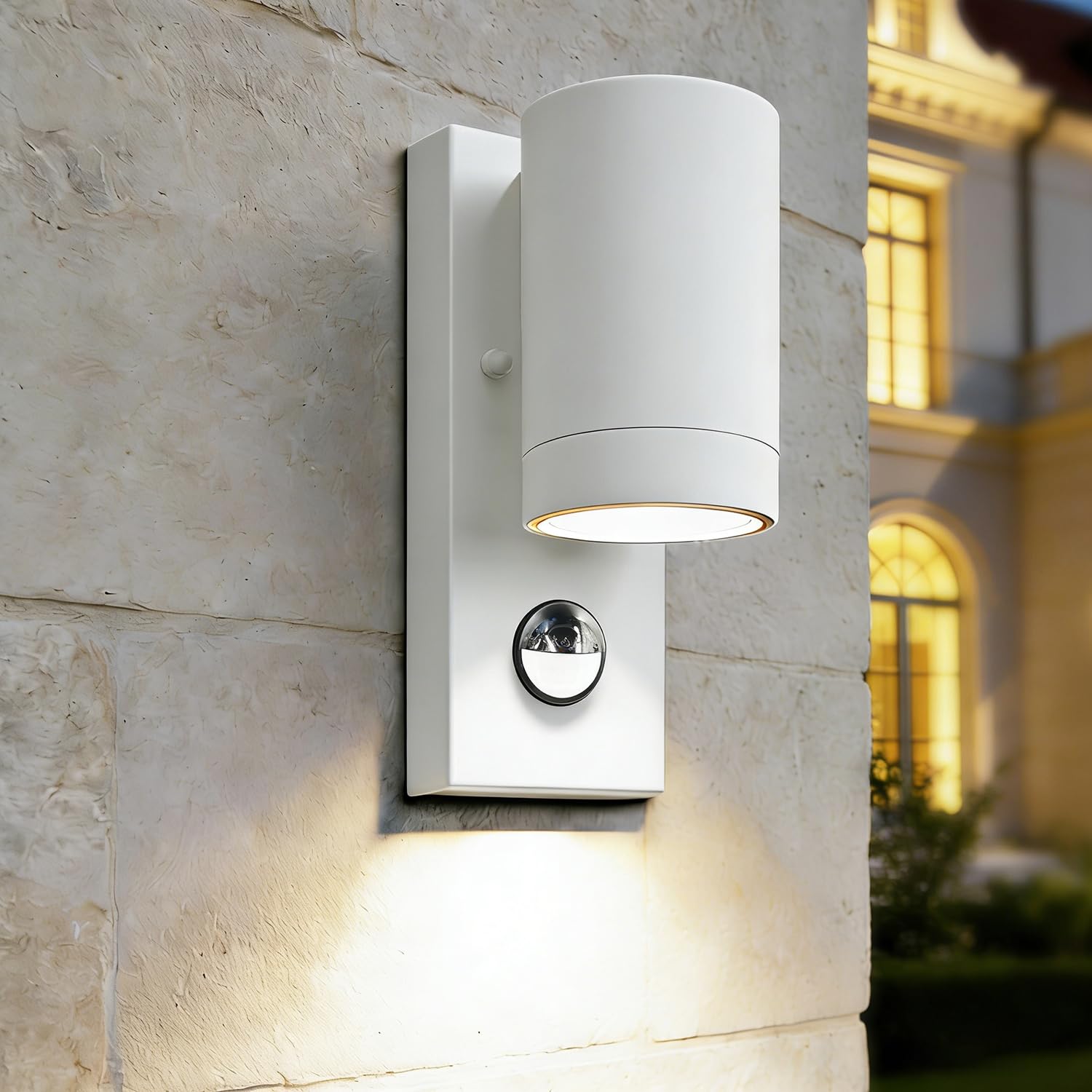 EBION PIR Outdoor Wall Lights,IP65 Waterproof Outside Wall Lights with Motion Sensor,Aluminium Outside Wall Sconce Mains Powered GU10,Indoor Outdoor Wall Lamp for Front Door,Porch,Patio,White