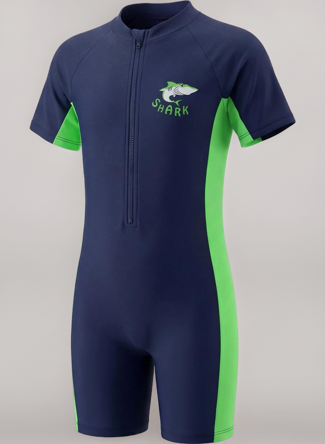 Boys Swimming Costume All-in-one, Colour Block One Piece Swimsuit for Boys Short Sleeve Sun Protection Front Zip Swimming Wear for Kids 3-12 Years