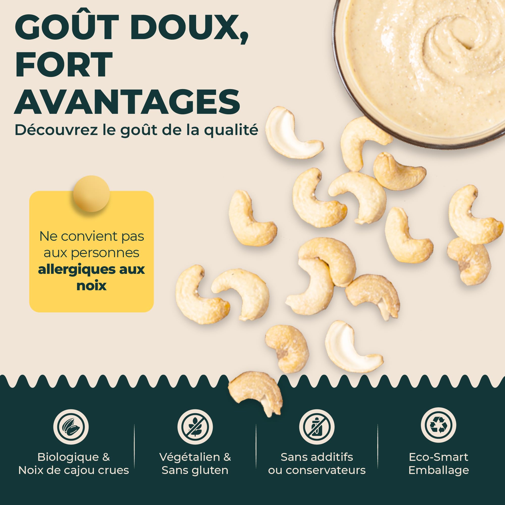 FOODIN Noix de cajou bio dans un verre – 100 % naturel noix de cajou, beurre de cajou (2 x 250 g)