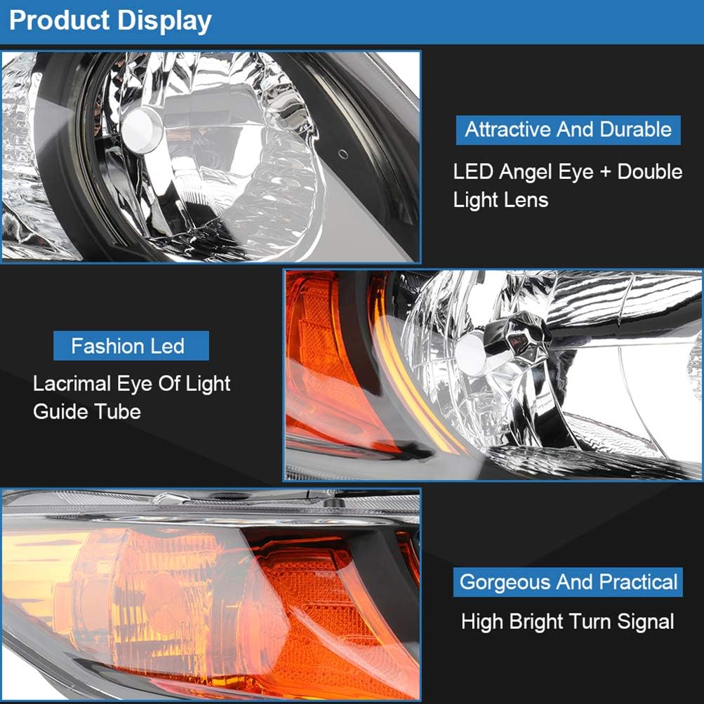 Headlights Assembly Compatible with 2006 2007 2008 2009 2010 2011 For Honda For Civic Coupe 2Door Includes Left Driver and Right Passenger Side Headlamps With Performance Lens