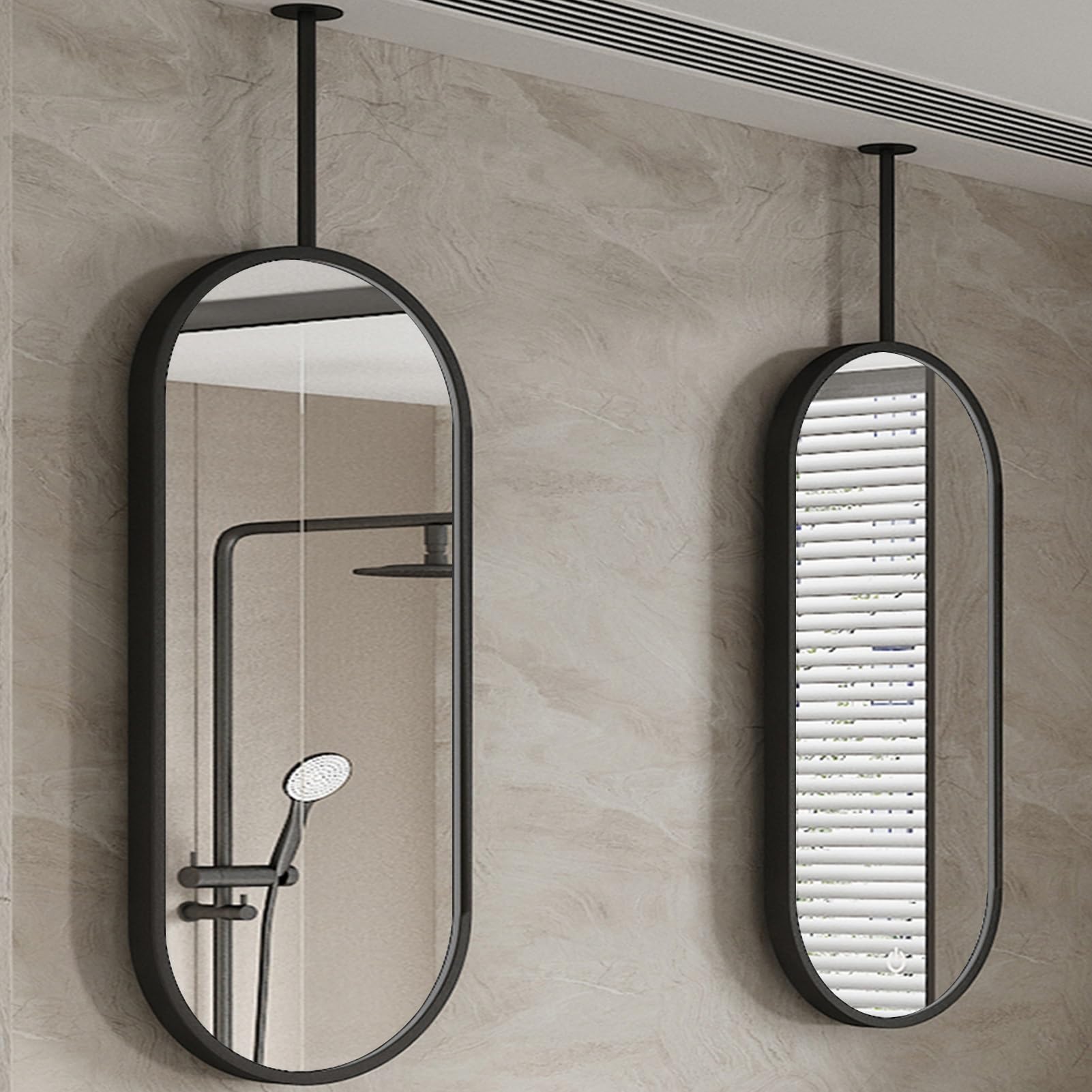 Modern Mirror Vanity Shaving Makeup Mirrors, Oval Hanging Pole Mirror on the Ceiling, Simple Decorative Mirrors for Home Living Room Entryway Washroom, Home or Hotel Metal Frame Mirror(50cmx60cm)