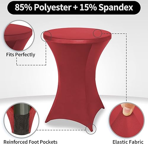 Miniatura 4 de FestiCorp Paquete de 6 fundas de elastano ajustadas para mesa de cóctel, manteles elásticos para mesa de cóctel, mantel elástico para fiestas,