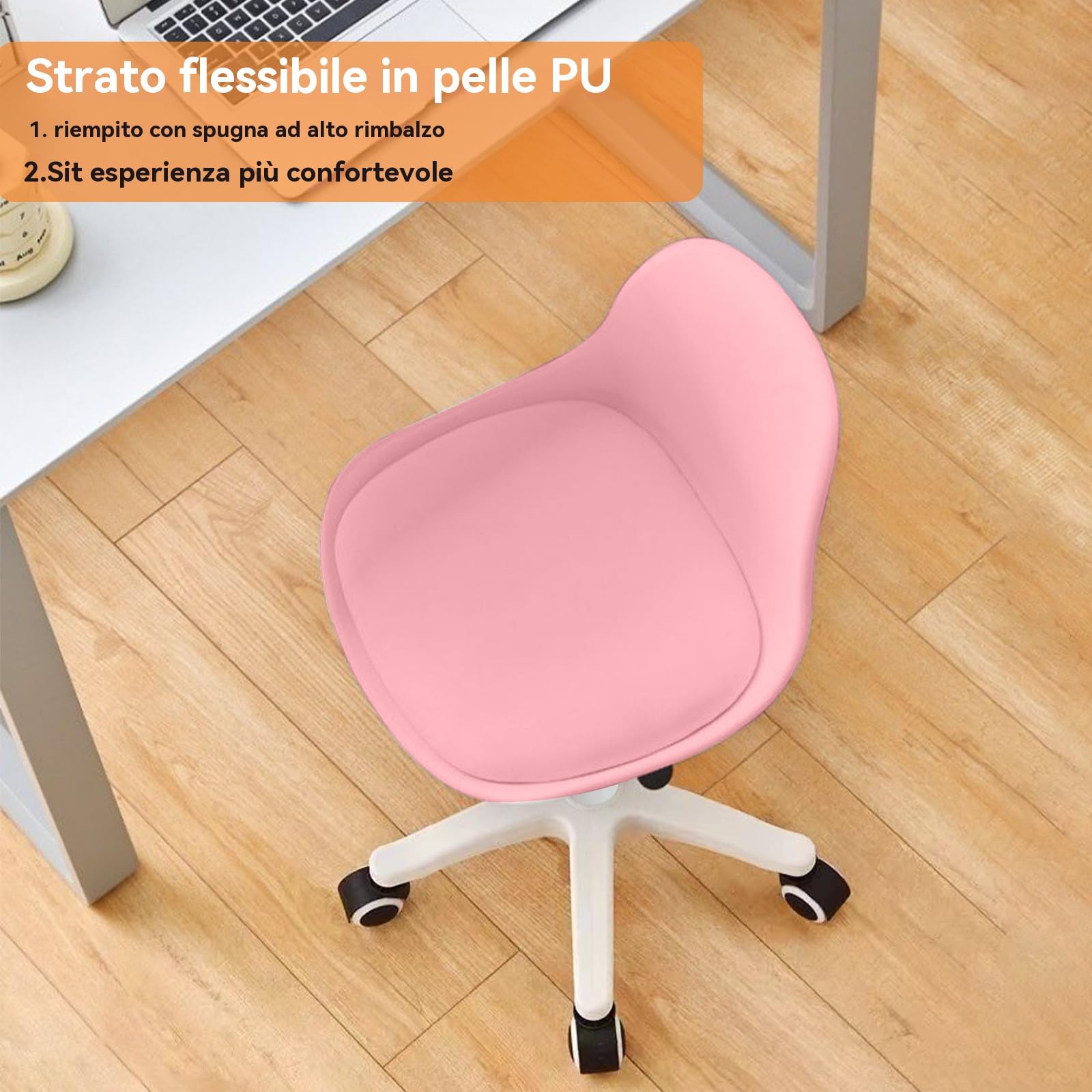 Sediola da ufficio, pouf da trucco carino senza braccioli, sedia regolabile in altezza in plastica per adolescenti e ragazze