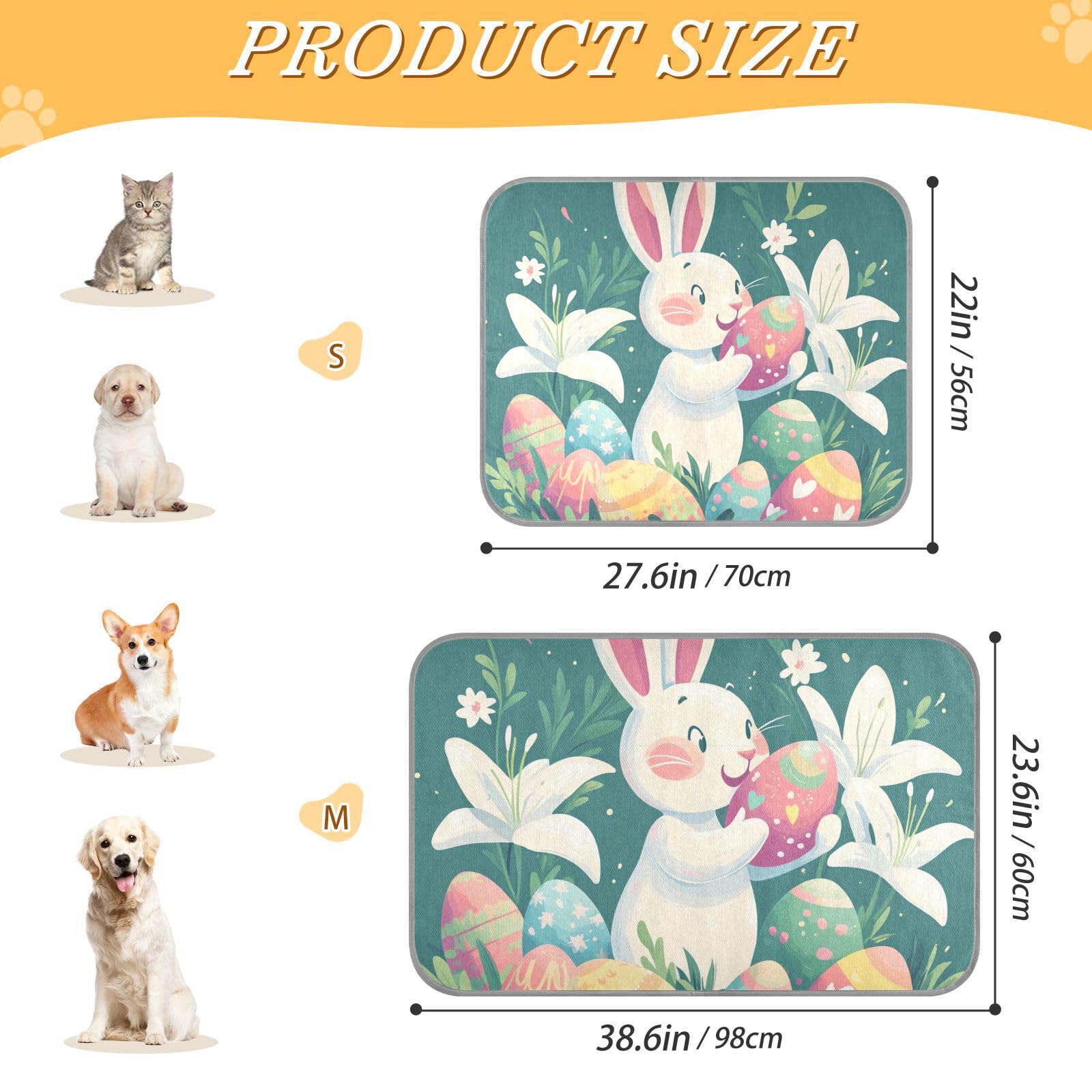 siphylline Cartoon Easter Cute Bunny Colorful Easter Egg Summer Pets Cooling Self Cooling cat beds for Indoor Cats for Doggy Indoors pet Summer Manta Fria para Perros S