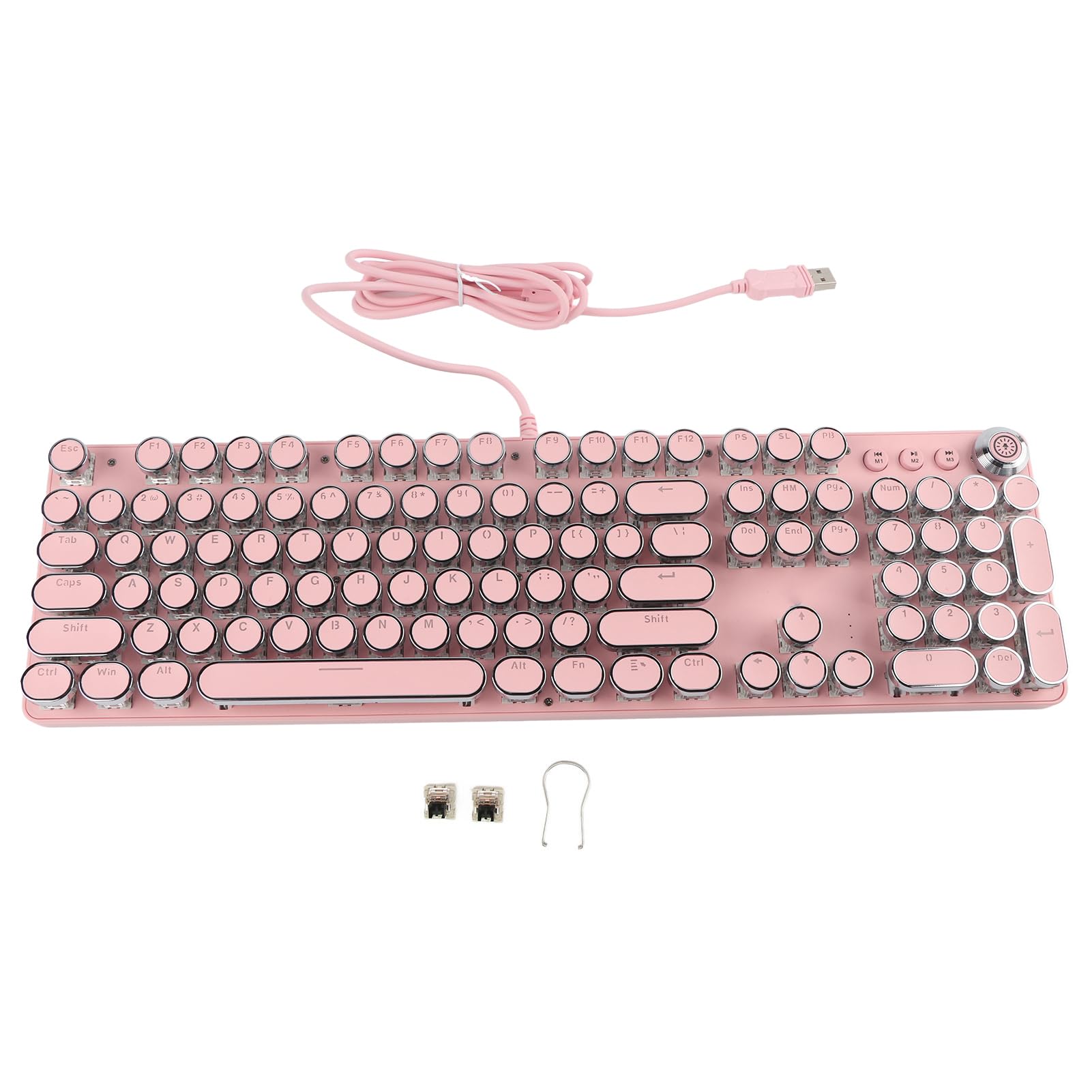 Tastiera Meccanica 104 Tasti Albero Meccanico Reale Interruttore Blu Gaming per Appassionati di Giochi per PC Pannello da Disegno in Metallo ABS (902-7 Punk rosa)