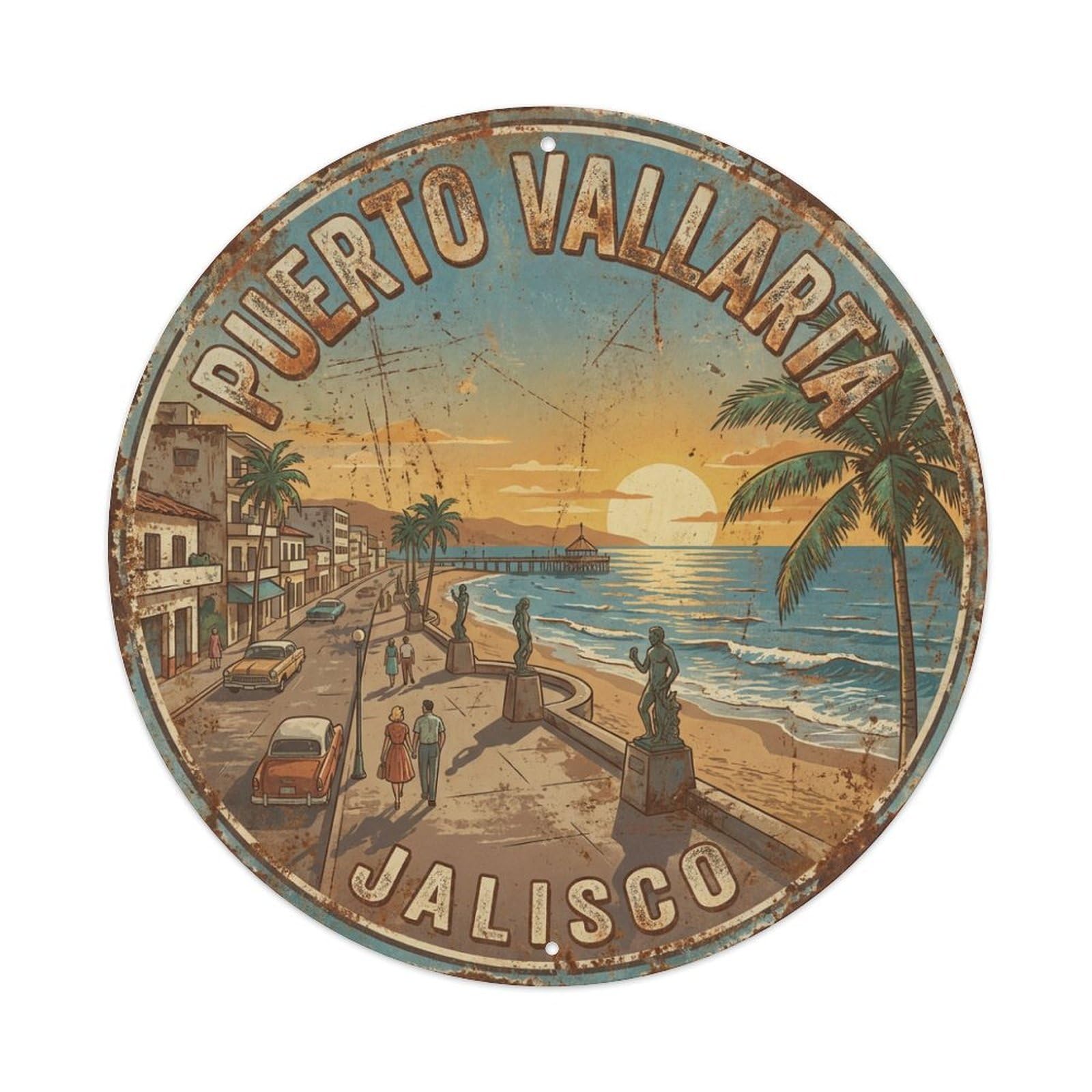 Galvaxio Style Vintage Travel Mexico Puerto Vallarta Metal Tin Sign