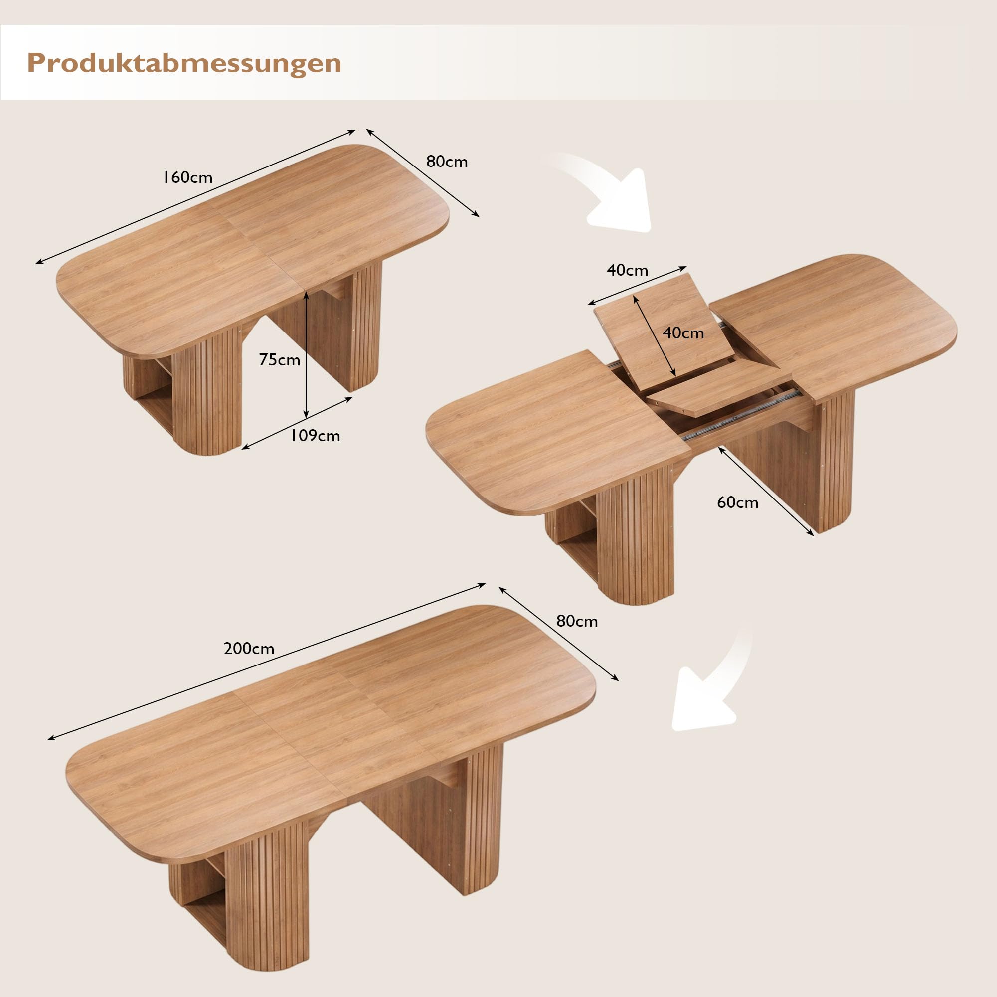GRAVFORCE Esstisch ausziehbarer 120-160 cm Oval Küchentisch mit Stauraum | Seitenschränken, platzsparender Esszimmertisch für 4–6 Personen robuste Holzoptik für Esszimmer Nussbaumbraun