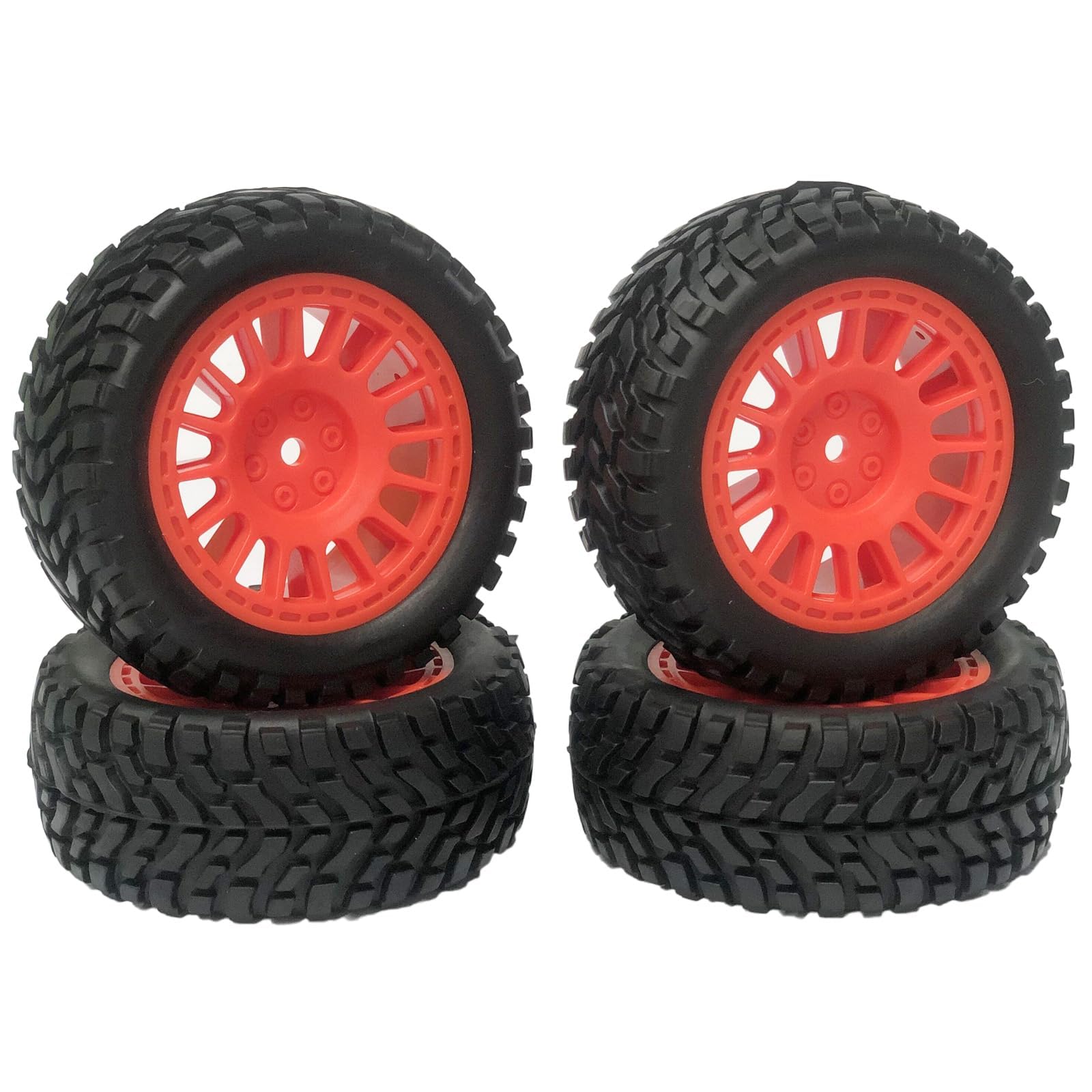 KINGCOO 4PCS 75mm Rubber Tyres Tires with Foam Inserts and Plastic Wheel Rims 12mm Hex for 1/10 On-Road RC Drift Touring Car 1/14 1/16 1/18 Rally Car Replacement Parts (Red)
