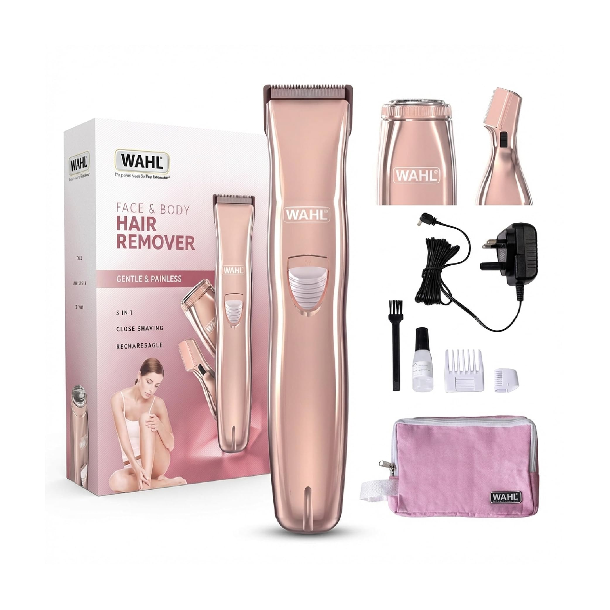 Wahl 3-in-1 Ladies Face and Body Hair Remover, Perfect for Gifting, Womens Hair Removal Trimmer, Female Rotary Shaver, Eyebrow Shaper, Comb Attachment, Facial Hair Trimmers for Women