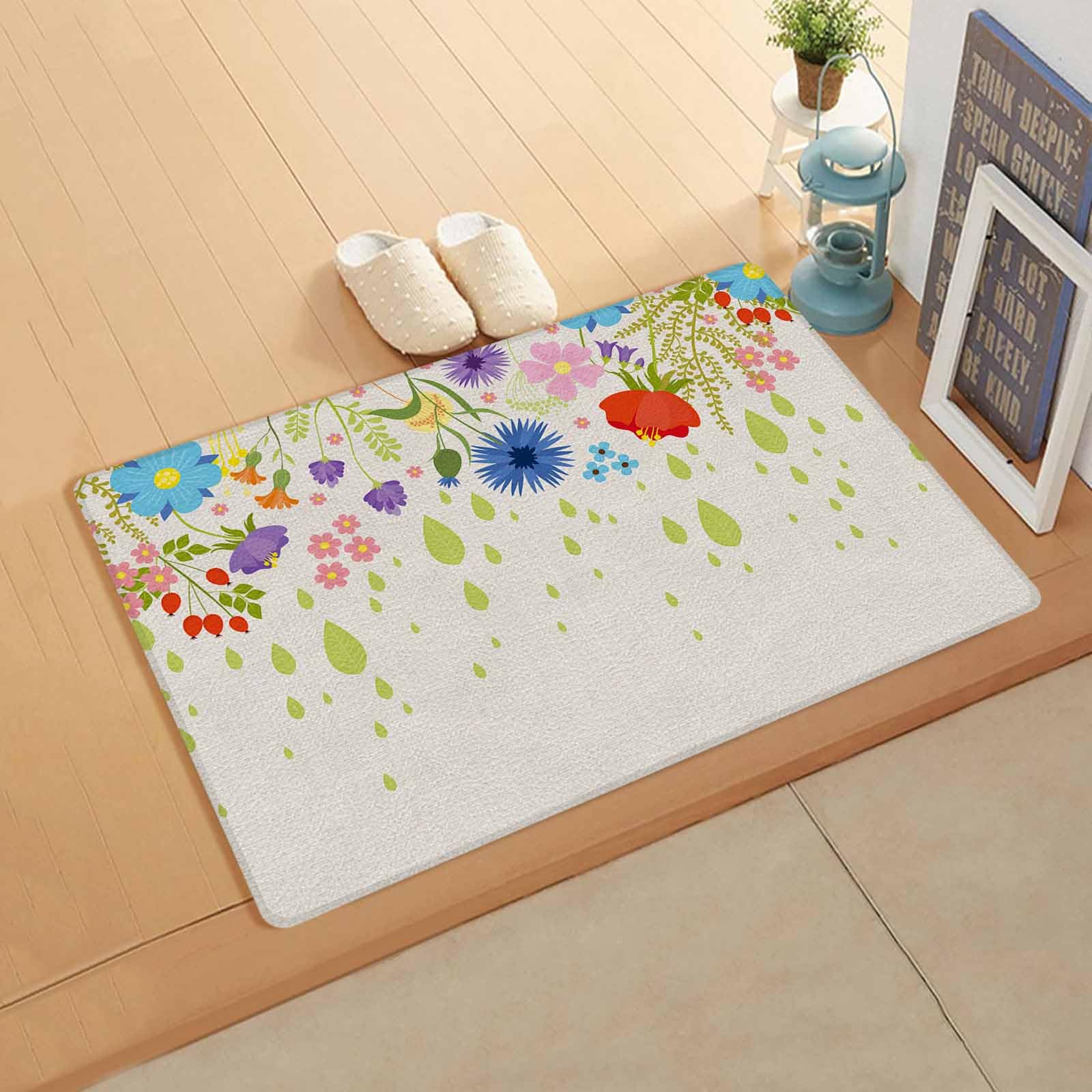 Abstract Boho Floral Antifatigue Kitchen Bath Door Mat Cushioned Runner Rug,Washable Welcome Floor Sink Mat,Waterproof & Non-Slip Standing Doormat for Kitchen,Bohemia Colorful Mandala Leaves 24