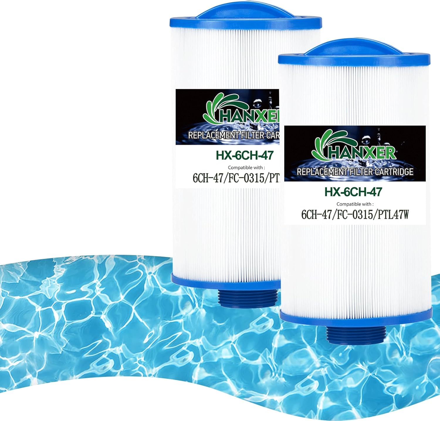 HANXER® 6CH-47 Spa Filter Cartridge Replaces for FC-0315, PTL47W-P4, 373043, 6H9-223-01, 03FIL1500, 60471 Hot Tub Filter, 47 sq.ft, 2 Pack