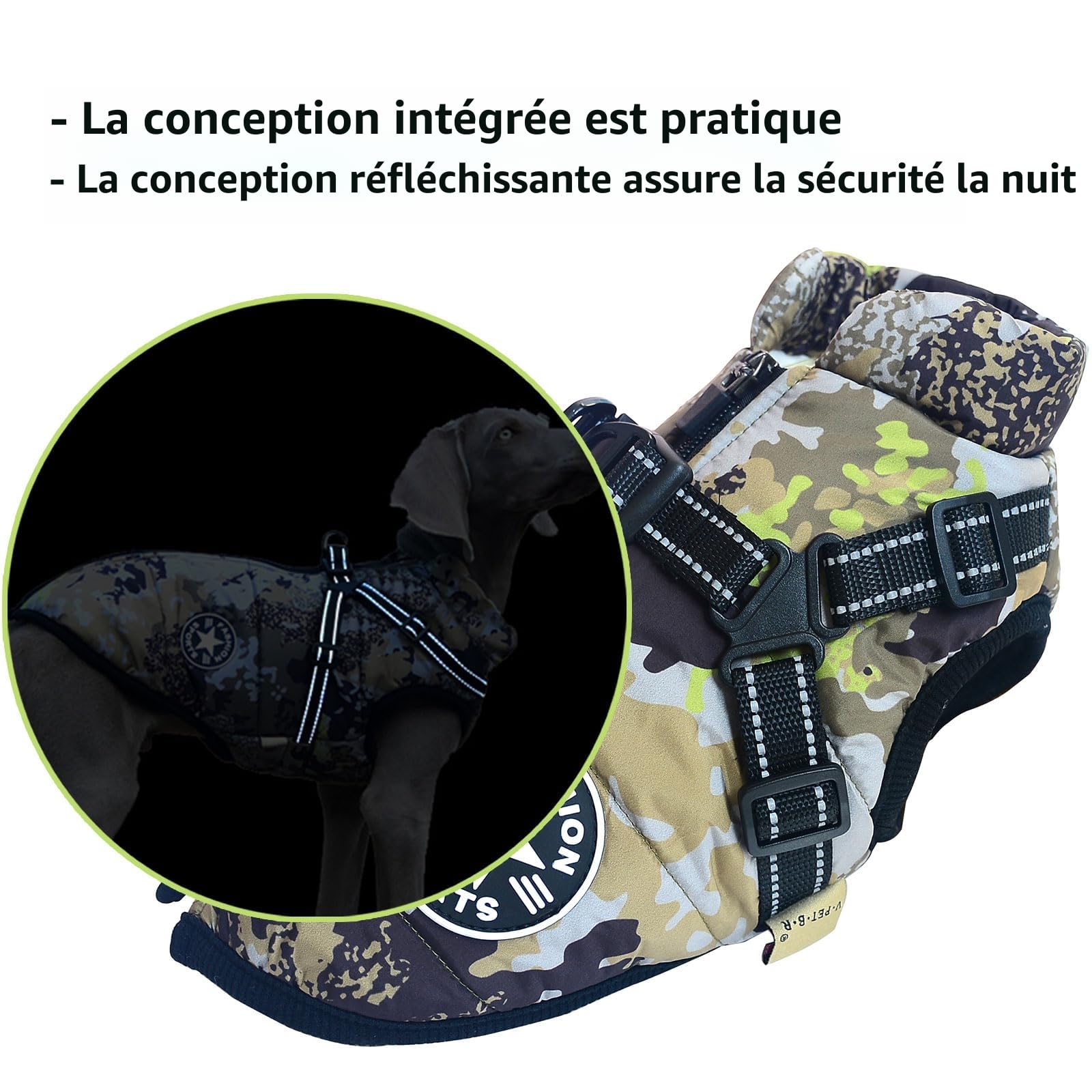 Gilet d’hiver pour chien avec harnais - Veste de sport/extérieur chaude pour chats, chiots et petits chiens