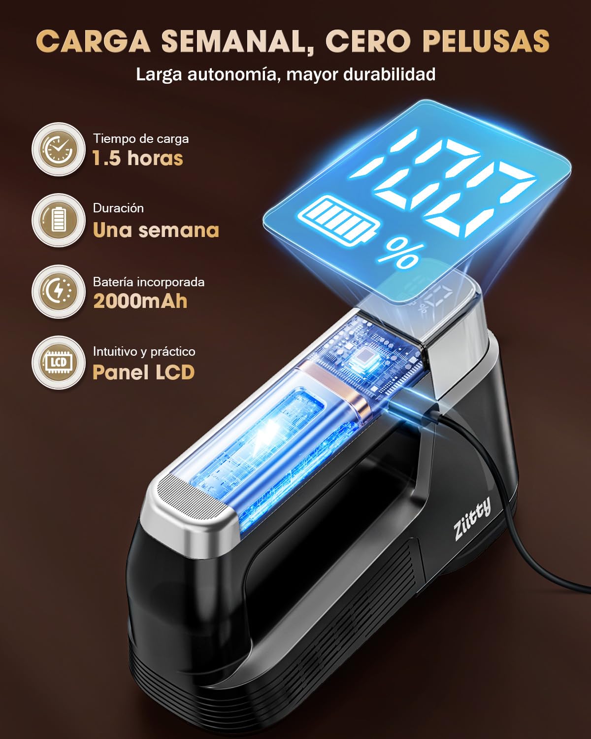 Ziitty Quitapelusas Electrico Quita Pelusas Ropa - El Modelo Estrella, Vaciado de Pelusas con un Solo Toque, 8 Cuchillas eficientes, luz LED, 3 velocidades, Anti-Pelusas Recargable para Ropa y hogar