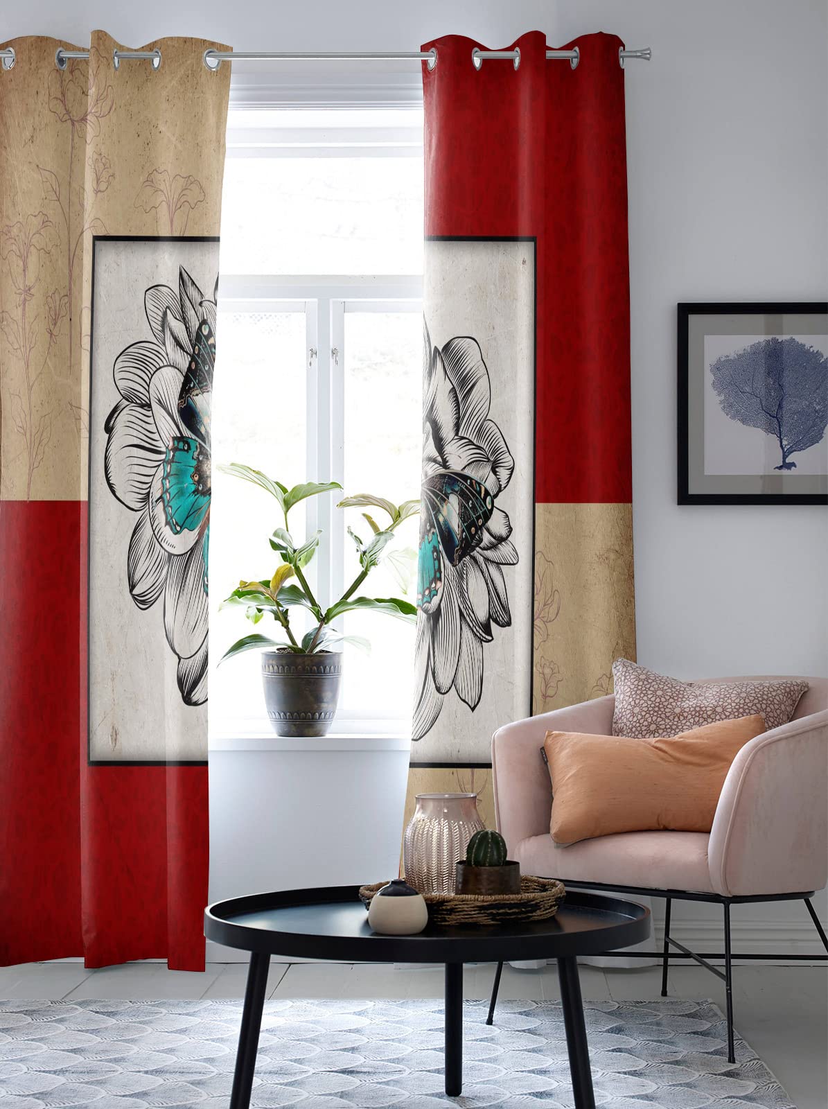 Tenda Occhielli Fiore di farfalla Poliestere Tenda Stampato in 3D Tende Oscuranti Termiche Isolanti per Casa Moderne Camera da Letto Soggiorno Hotel 220x210cm