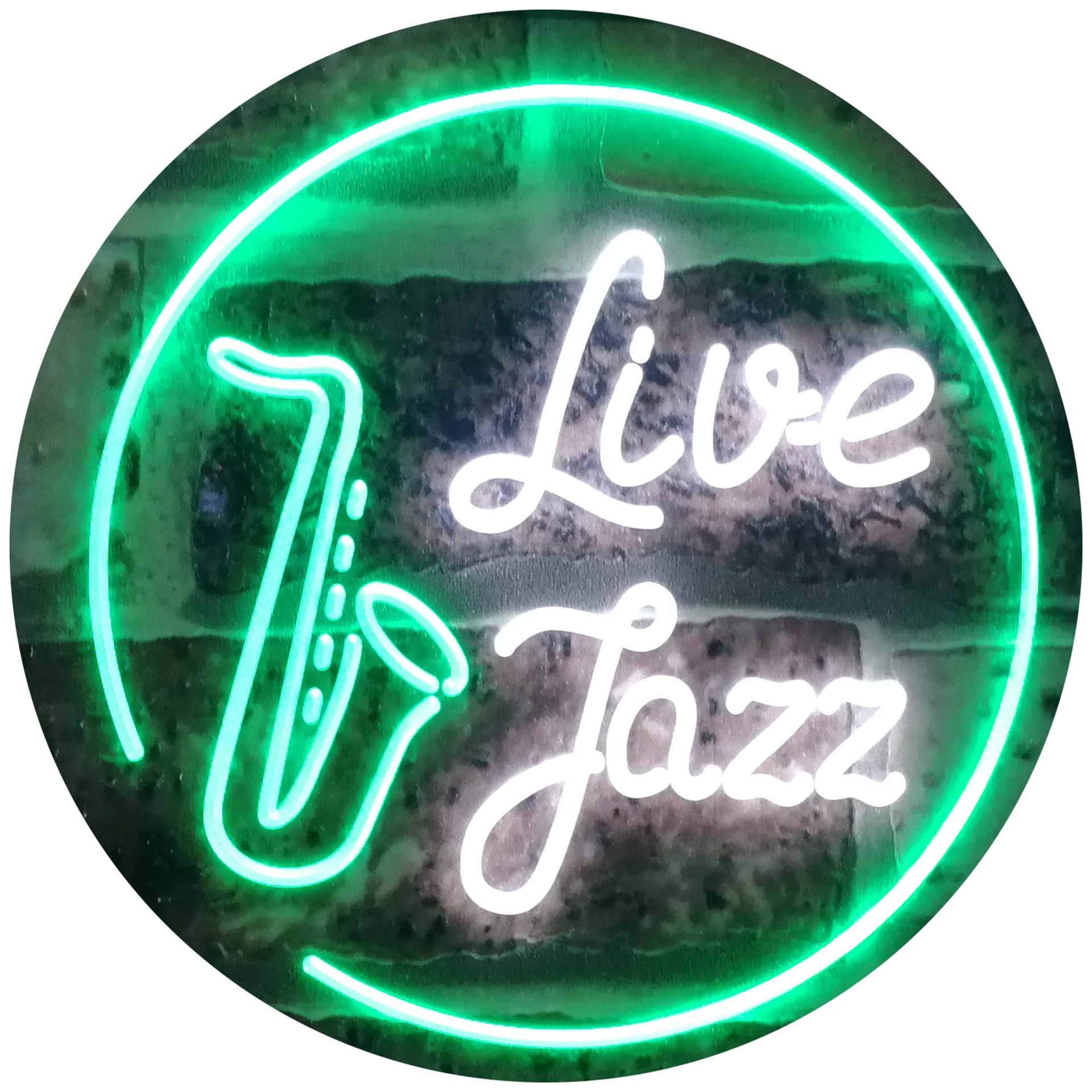 ADVPRO Live Jazz Music Room Dual Color LED Neon Sign White & Green 300 x 210mm st6s32-i2468-wg โ image 1