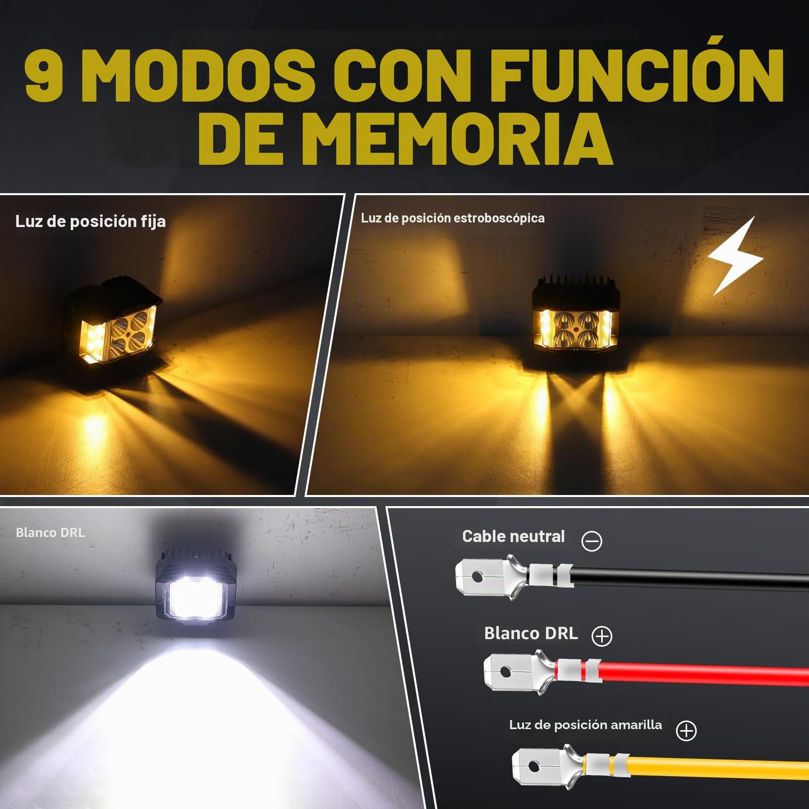 RIGIDON 2 Pcs Estroboscópica Faros trabajo led, 4 pulgadas 35W 3500LM Spot Lámpara trabajo Impermeable Exterior foco led 12V 24V para Off road Camión Tractor Coche SUV 4x4, Amarillo Blanco