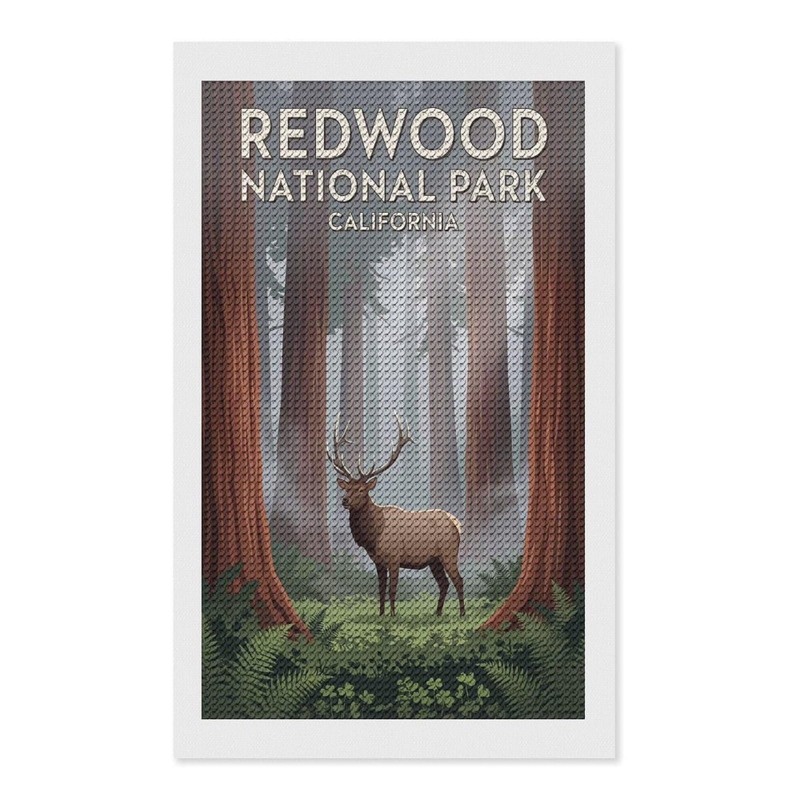 Junmoney Redwood National Park Elk Diamond Art Kit 12"x20", Relaxing DIY Hobby, Satisfying Creative Project, Living Room Decor, for Women