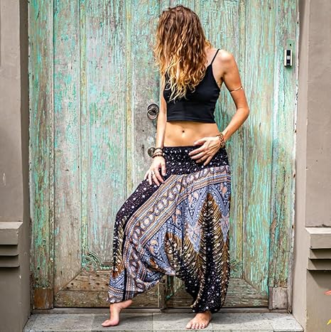 Pantaloni Aladdin Donna In Cotone Elasticizzato - Stile Harem Per Yoga E Tempo Libero - Foto 2