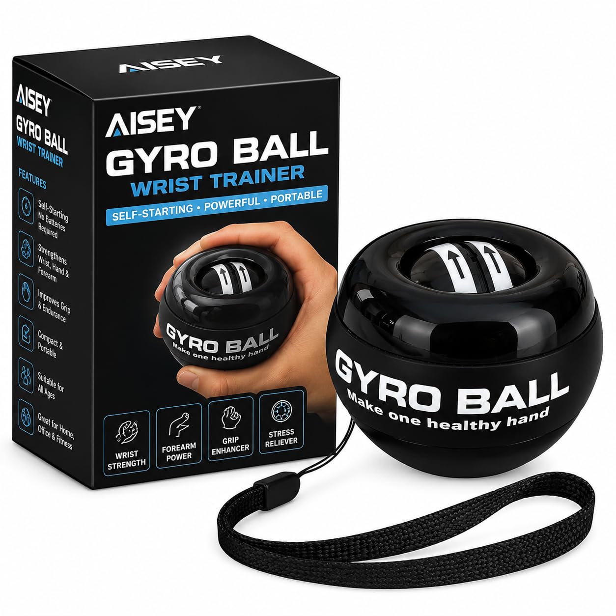 AISEY Gyro Ball Wrist Trainer | Self-Starting Wrist Exercise Ball | Hand, Wrist & Forearm Strength Training Equipment for Home, Office & Fitness Use | Pack of 1-image-4