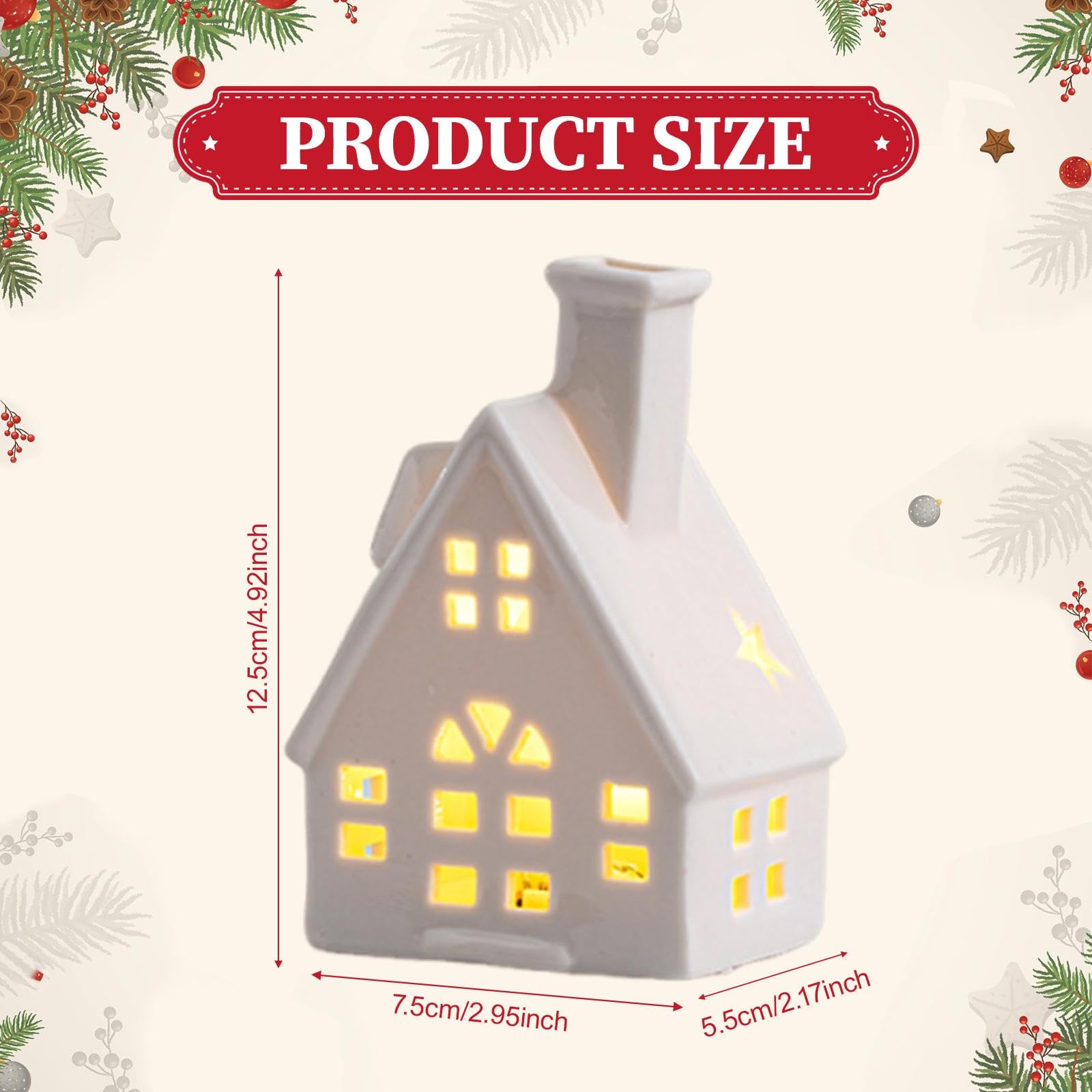 Baoblaze Casetta natalizia in ceramica, in porcellana illuminata a LED, decorazione natalizia creativa da tavolo invernale per la stanza, Style B