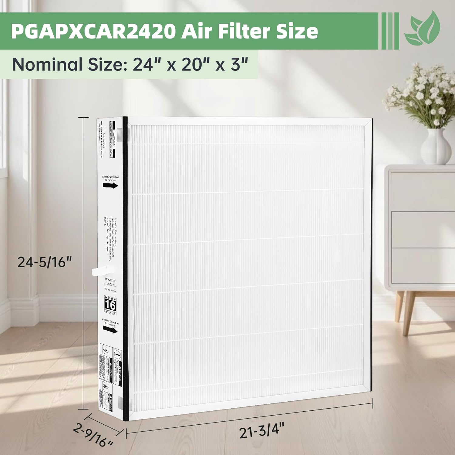 PGAPXCAR2420-a02 Air Filter, 24 x 20 x 3 MERV 16 Replacement Filter Compatible with Bryant/Carrier PGAPXCAR2420/AGAPXCAR2420 Air Purifier Systems, 2 Pack