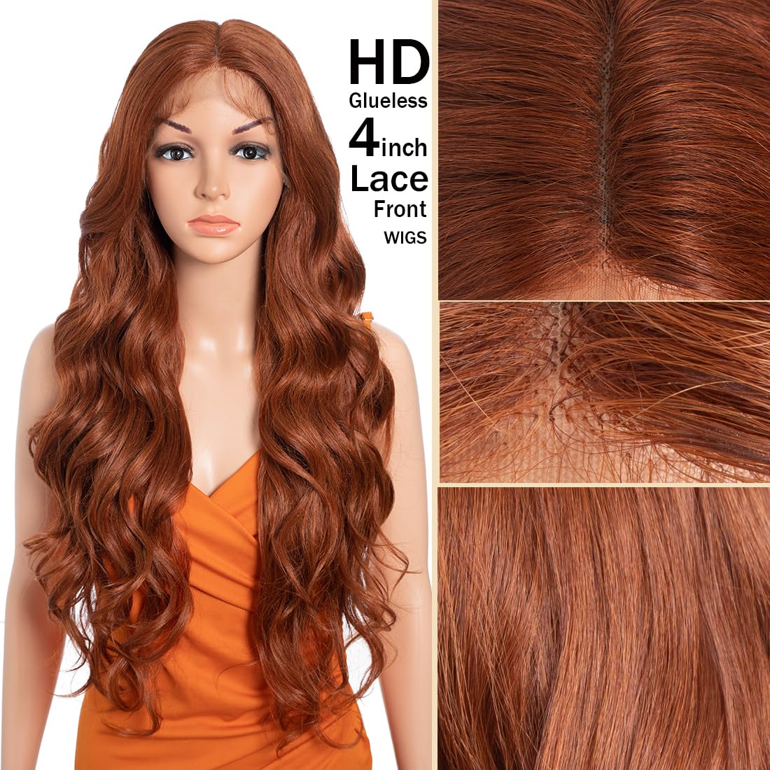 Long Lace Front Deep Wavy Synthetic Wig with Highlights - 28 Inch Middle Part Long Loose Wavy Curl Wig for Daily Use - 130T# - Image 2