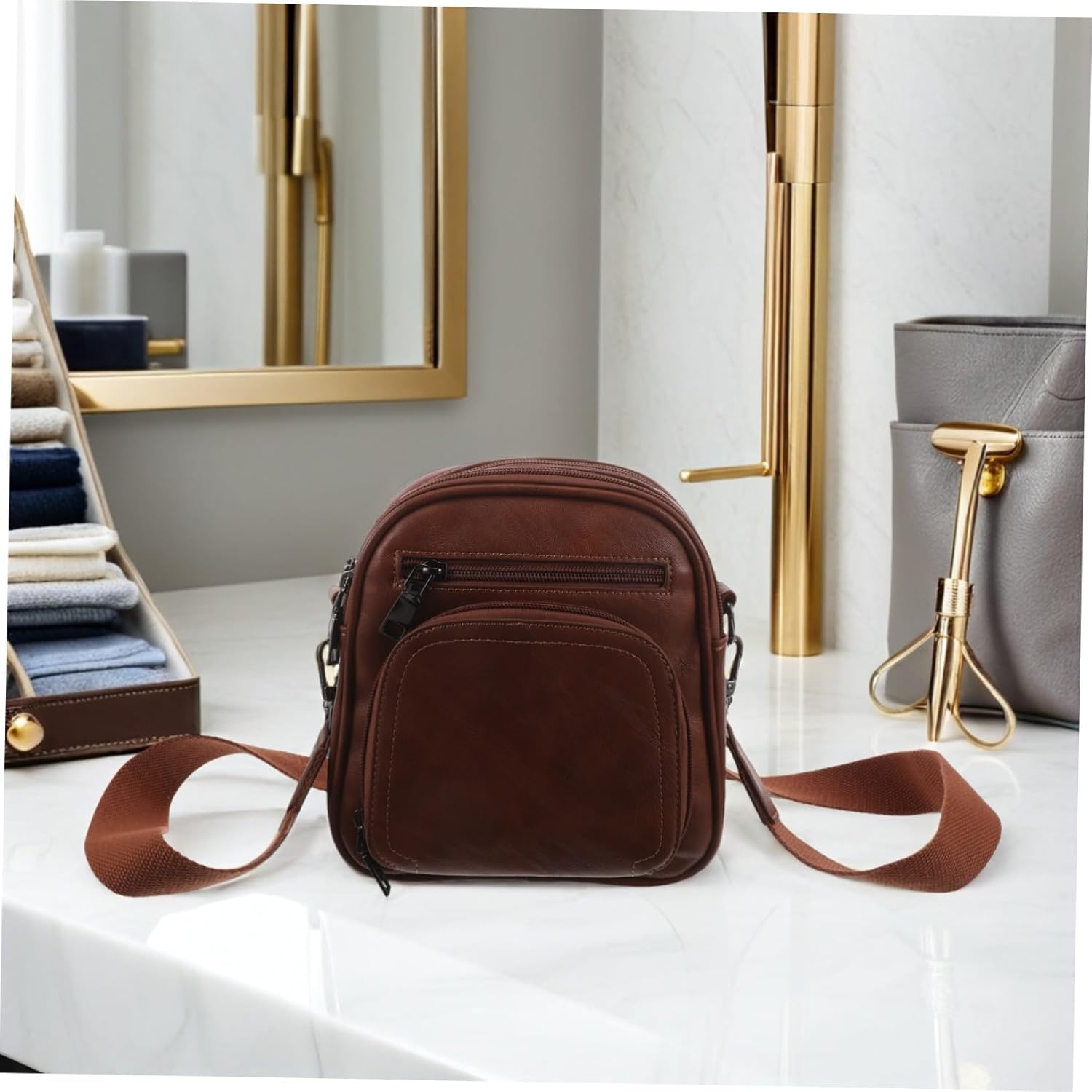 [COLLBATH] 小型レザーショルダーバッグ レディース スリム多機能財 カード収納付き 軽量コンパクト クロスボディ携帯ケース