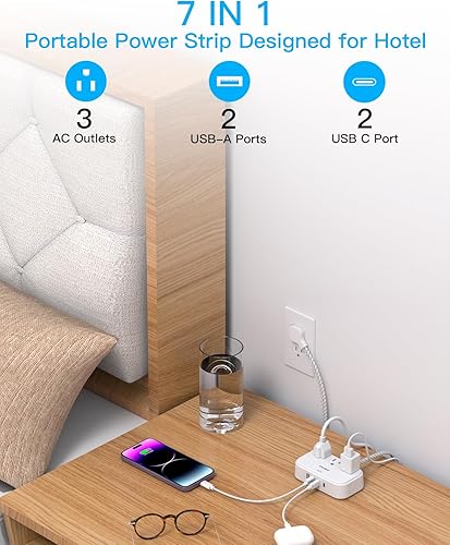 Miniatura 3 de Cruise Essentials, cable de extensión plano de 5 pies, 3 tomas, 4 puertos USB (2 USB C) regleta de alimentación de enchufe plano, estación de carga