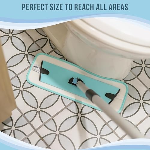 Miniatura 3 de Don Aslett Trapeador de 12 pulgadas con 2 almohadillas de microfibra reutilizables (aguamarina) para baño o cocina, cabezal giratorio de 360,