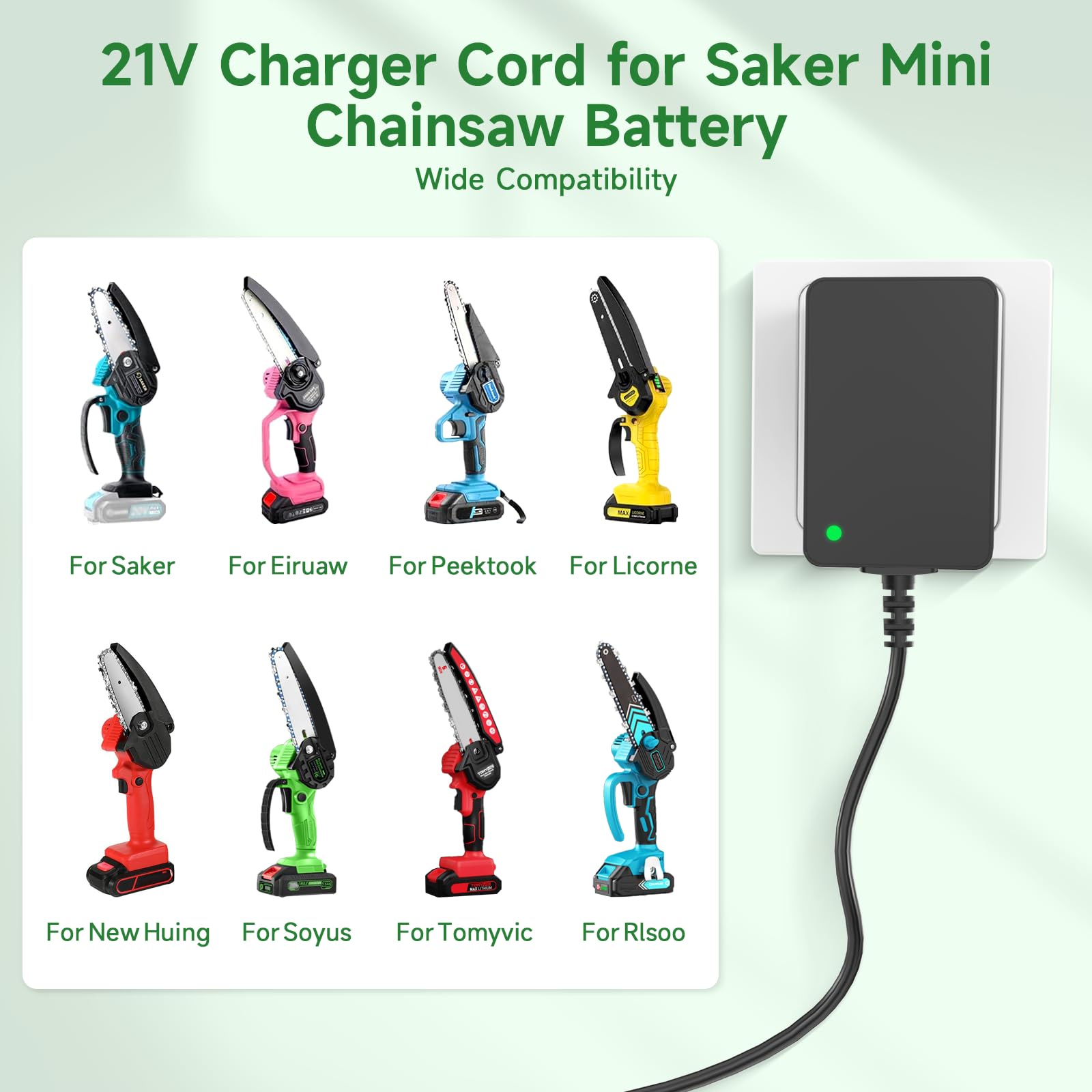 21V 1A Mini-Kettensäge-Akku-Ladegerät für Elektrowerkzeuge | Kompatibel mit Seesi/Aker/Saker/Seyvum/O-Conn/Jujubean/DINSHARE/VTEK 20V/21V Lithium-Batterien, mit LED-Anzeige